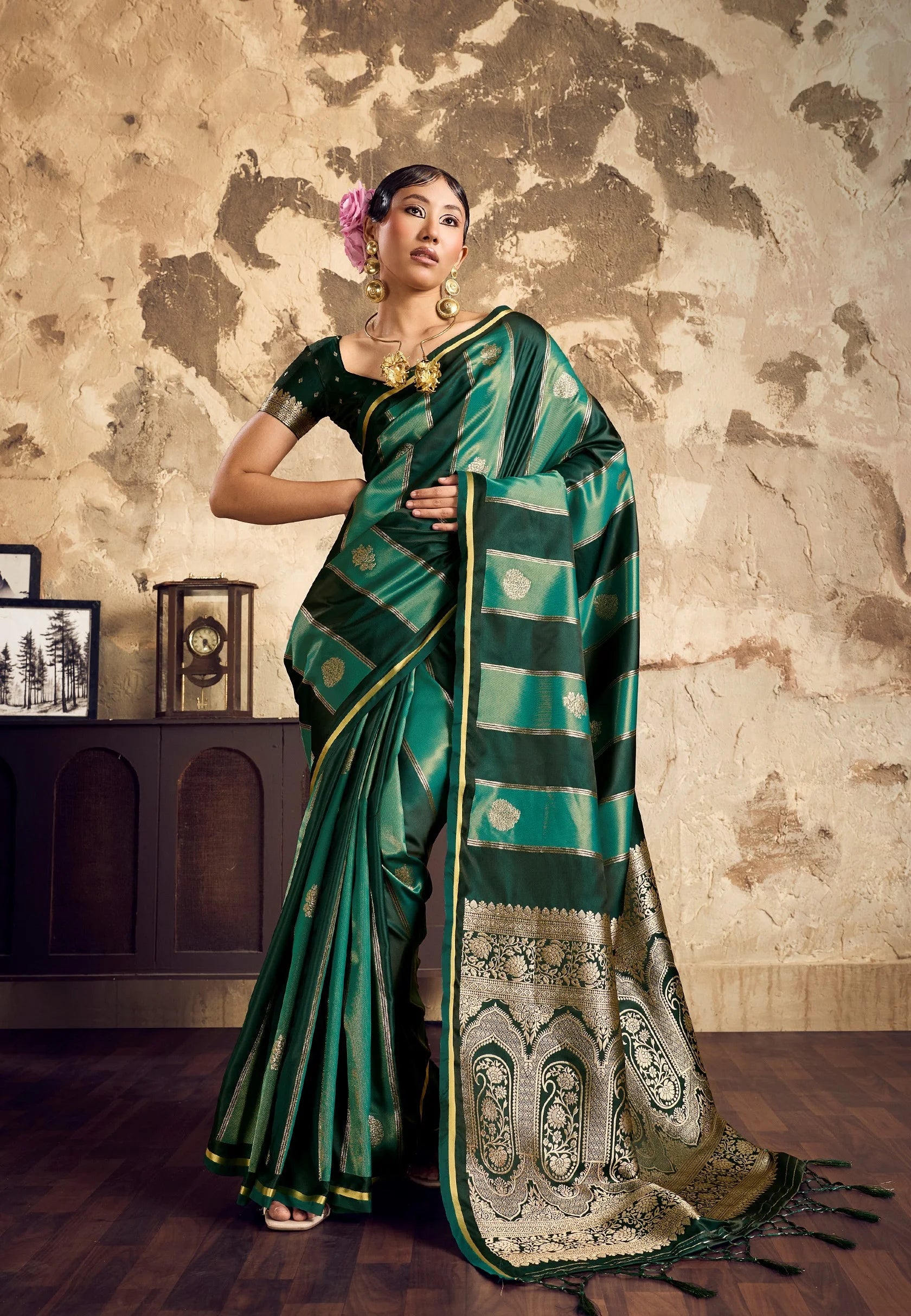Satin Dual Tone Festival Wear With Weaving Work