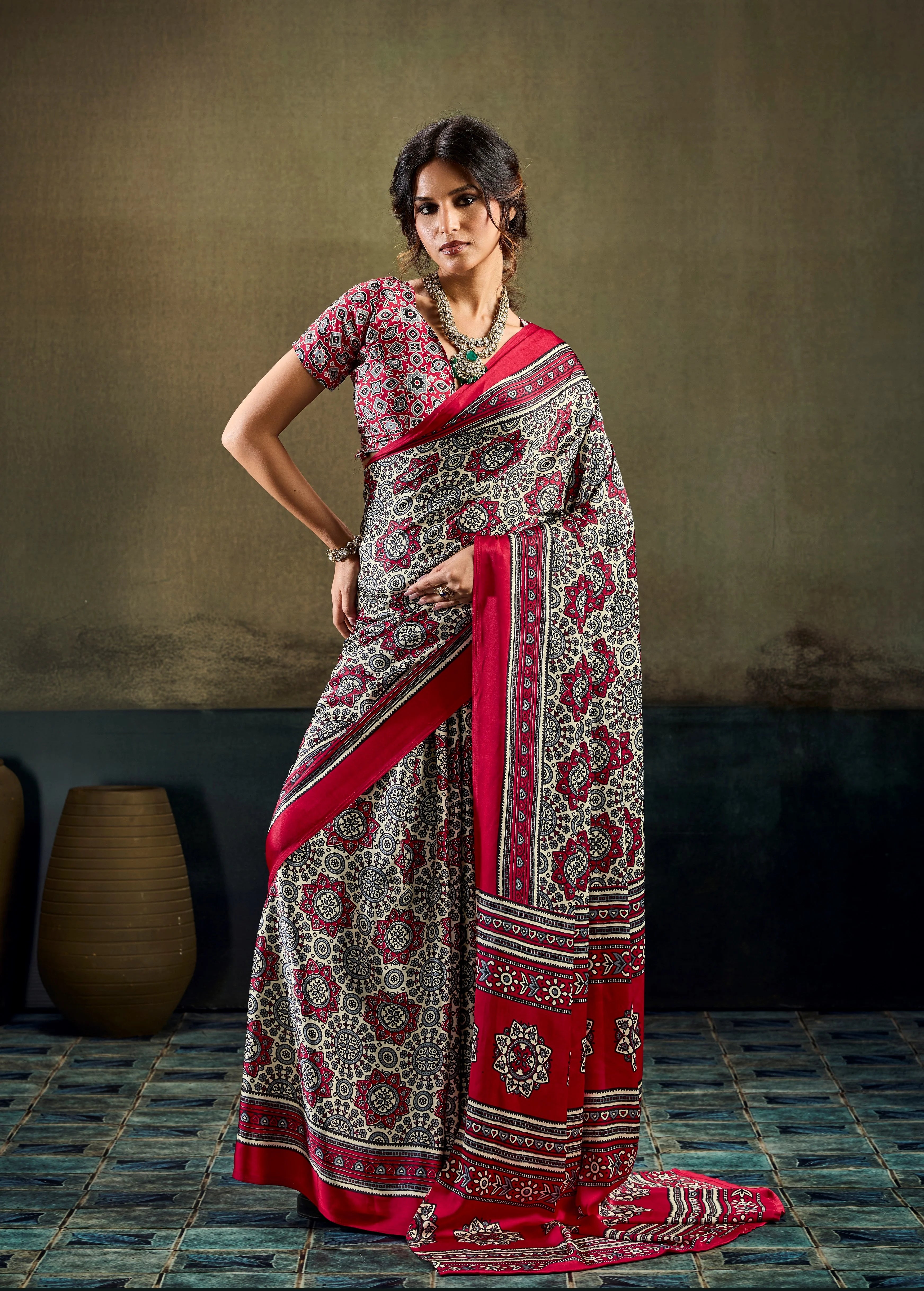 Modal Satin Ajarakh Regular Wear With Print Saree