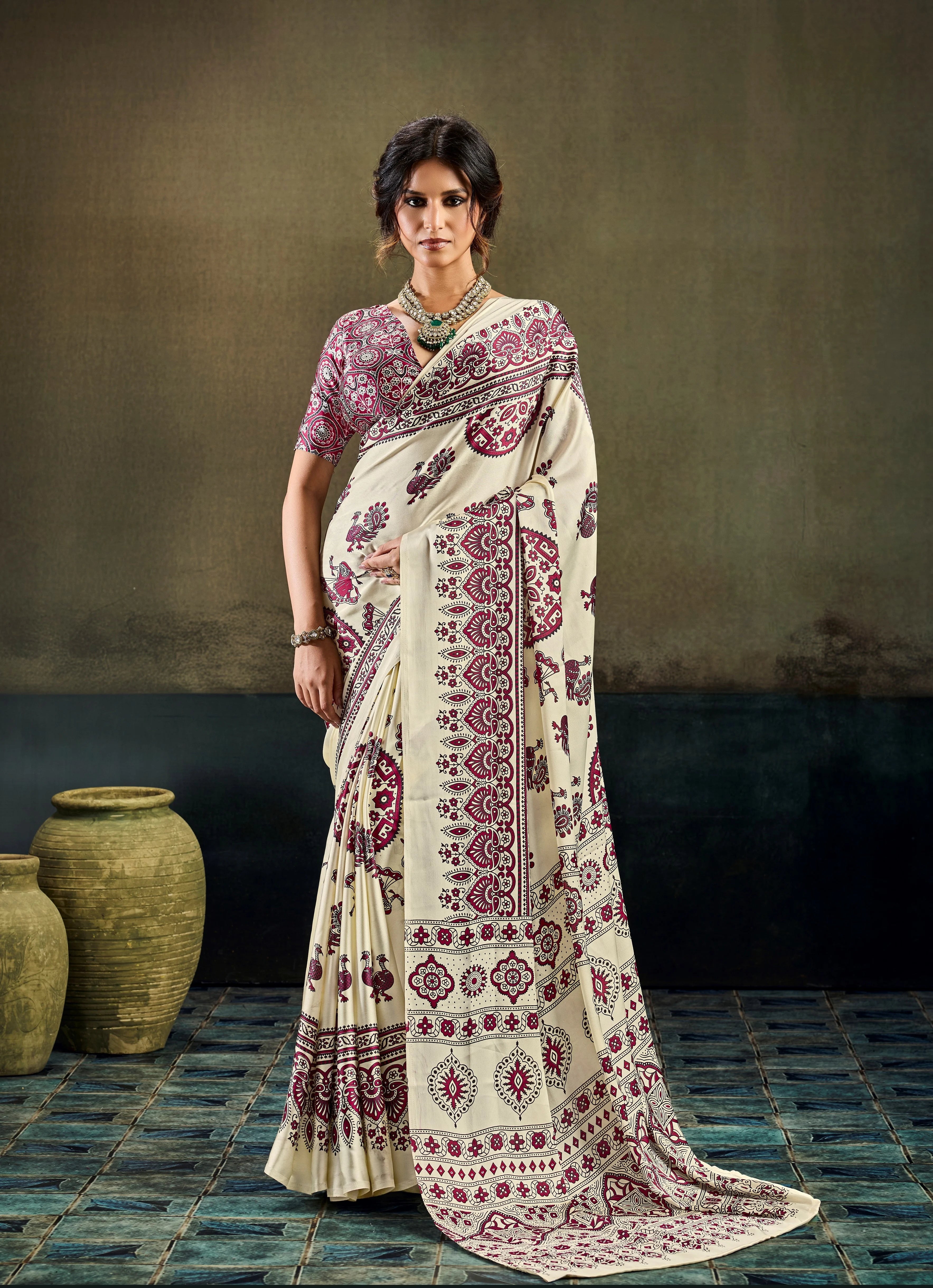 Modal Satin Ajarakh Regular Wear With Print Saree