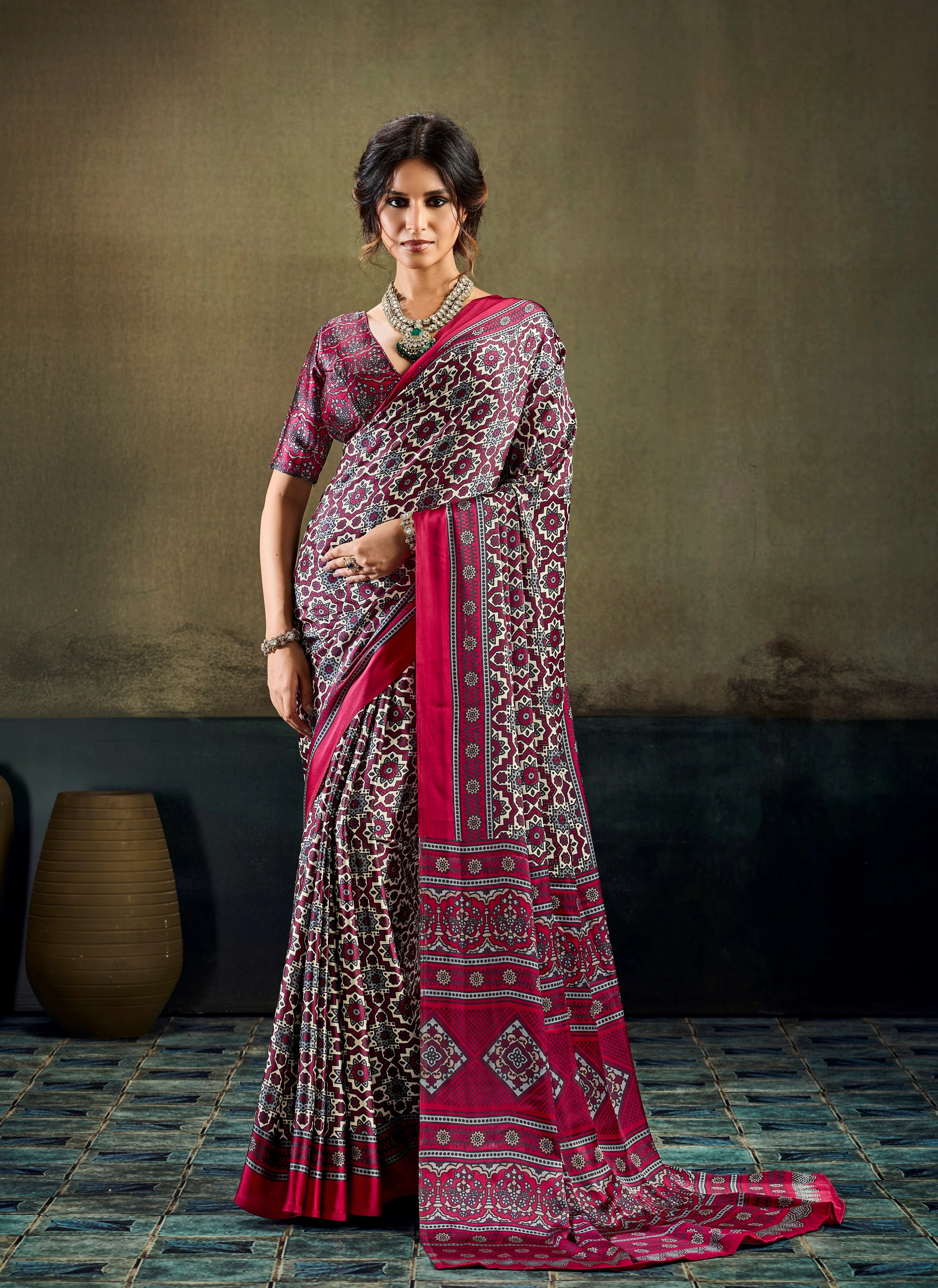 Modal Satin Ajarakh Regular Wear With Print Saree
