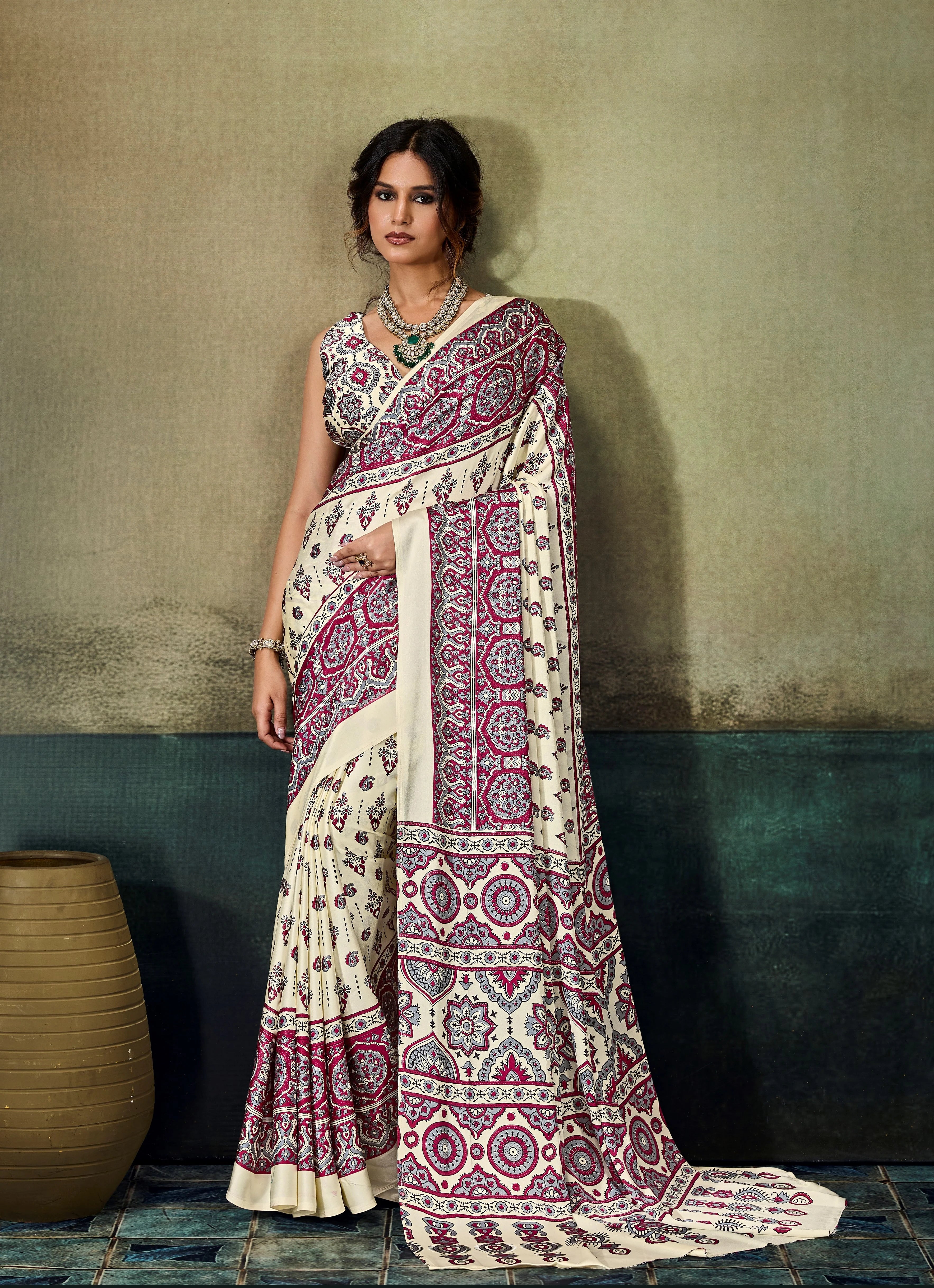 Modal Satin Ajarakh Regular Wear With Print Saree