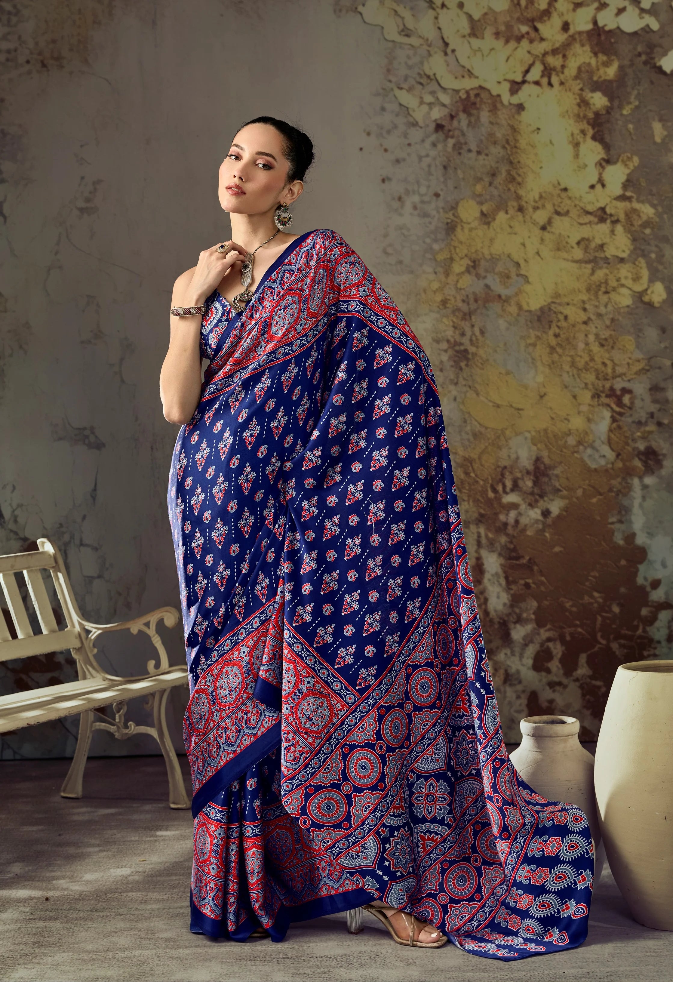 Modal Satin Ajarakh Regular Wear With Print Saree