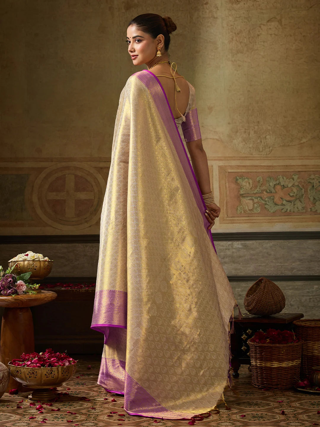 Kanchivaram Silk Festival Wear Beige With Weaving Work