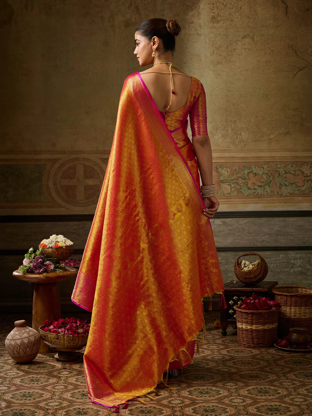 Kanchivaram Silk Festival Wear Orange With Weaving Work
