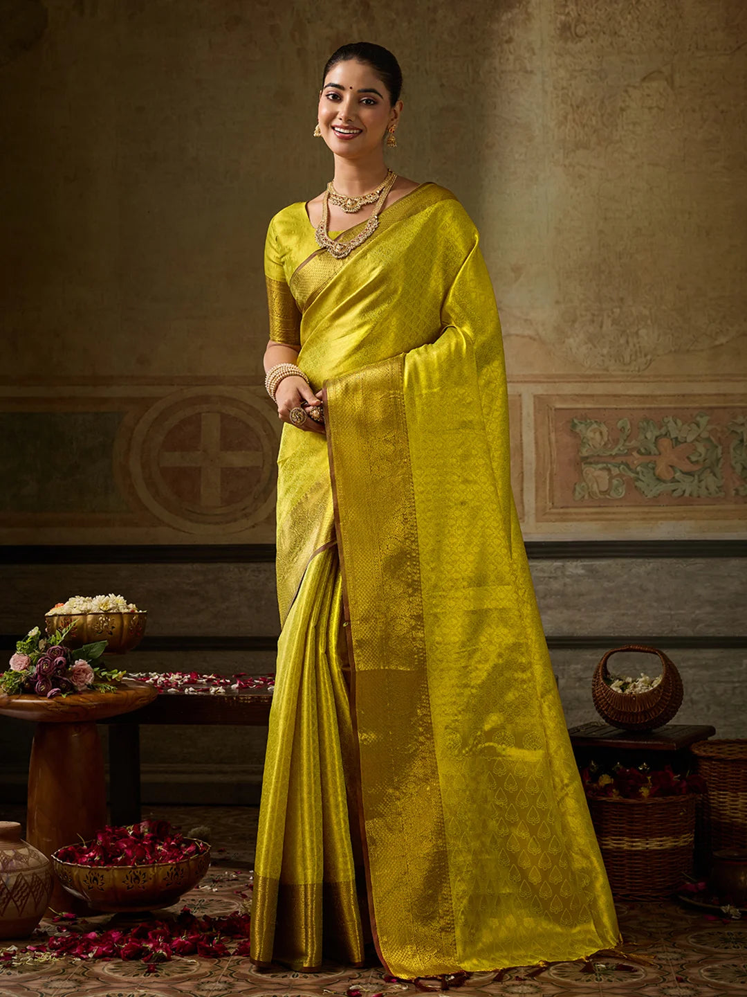 Kanchivaram Silk Festival Wear Mustard With Weaving Work
