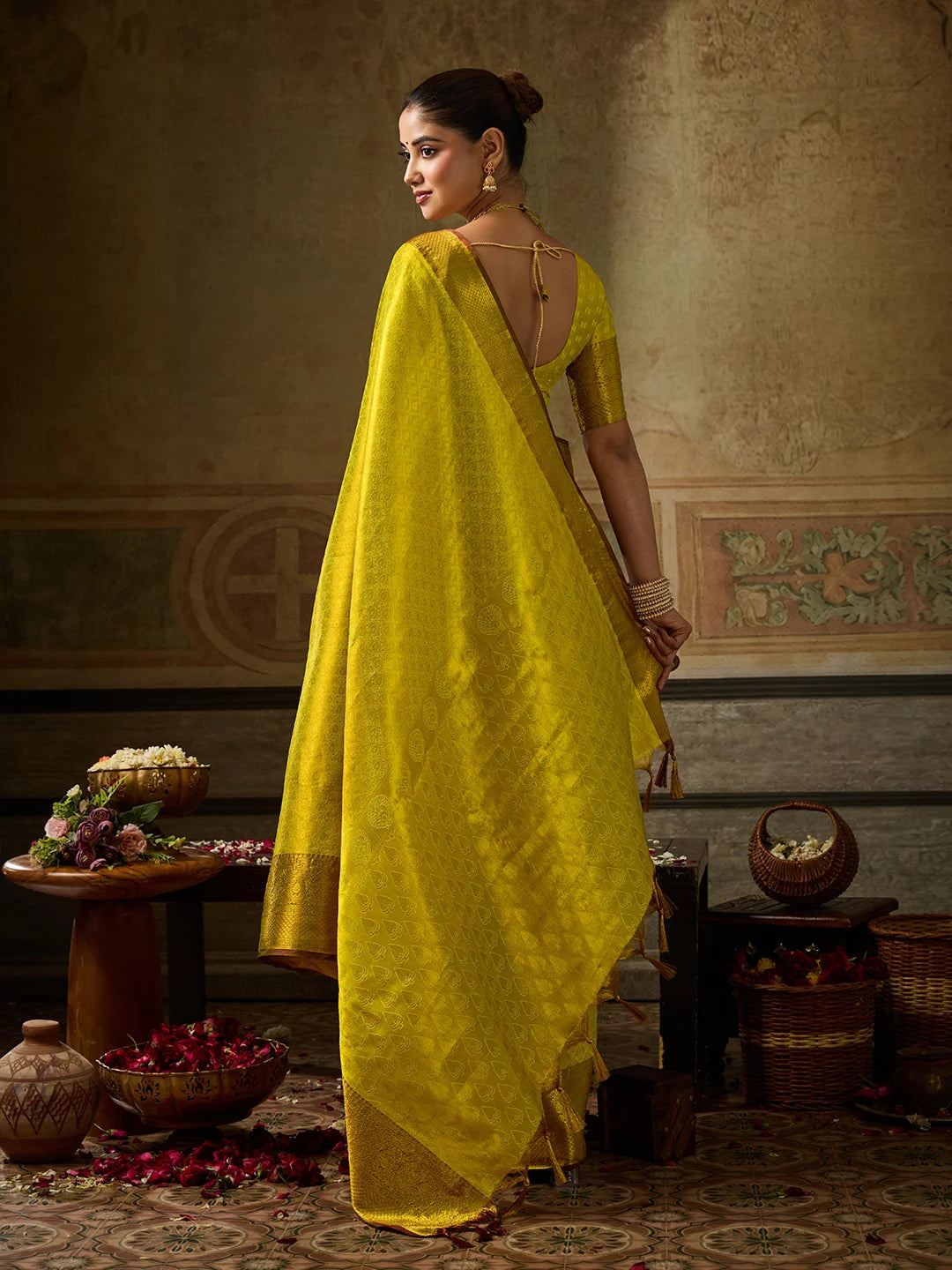 Kanchivaram Silk Festival Wear Mustard With Weaving Work