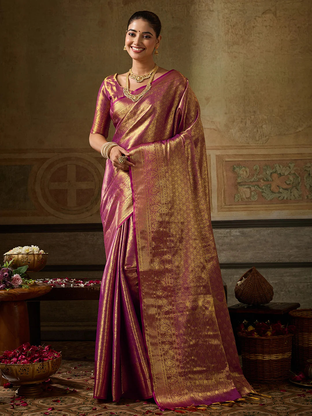 Kanchivaram Silk Festival Wear Magenta With Weaving Work