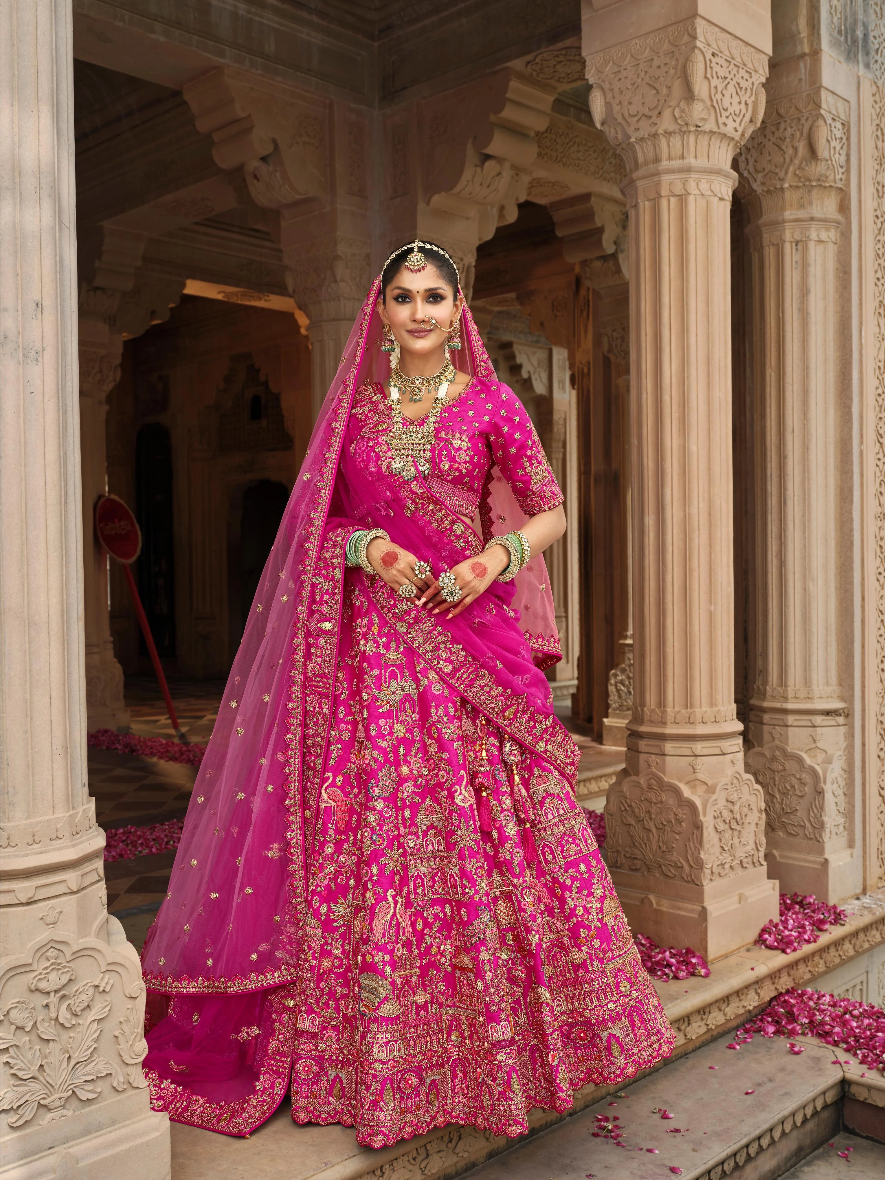 Bridal Silk Wedding Wear Dark Pink With Embroidery Work