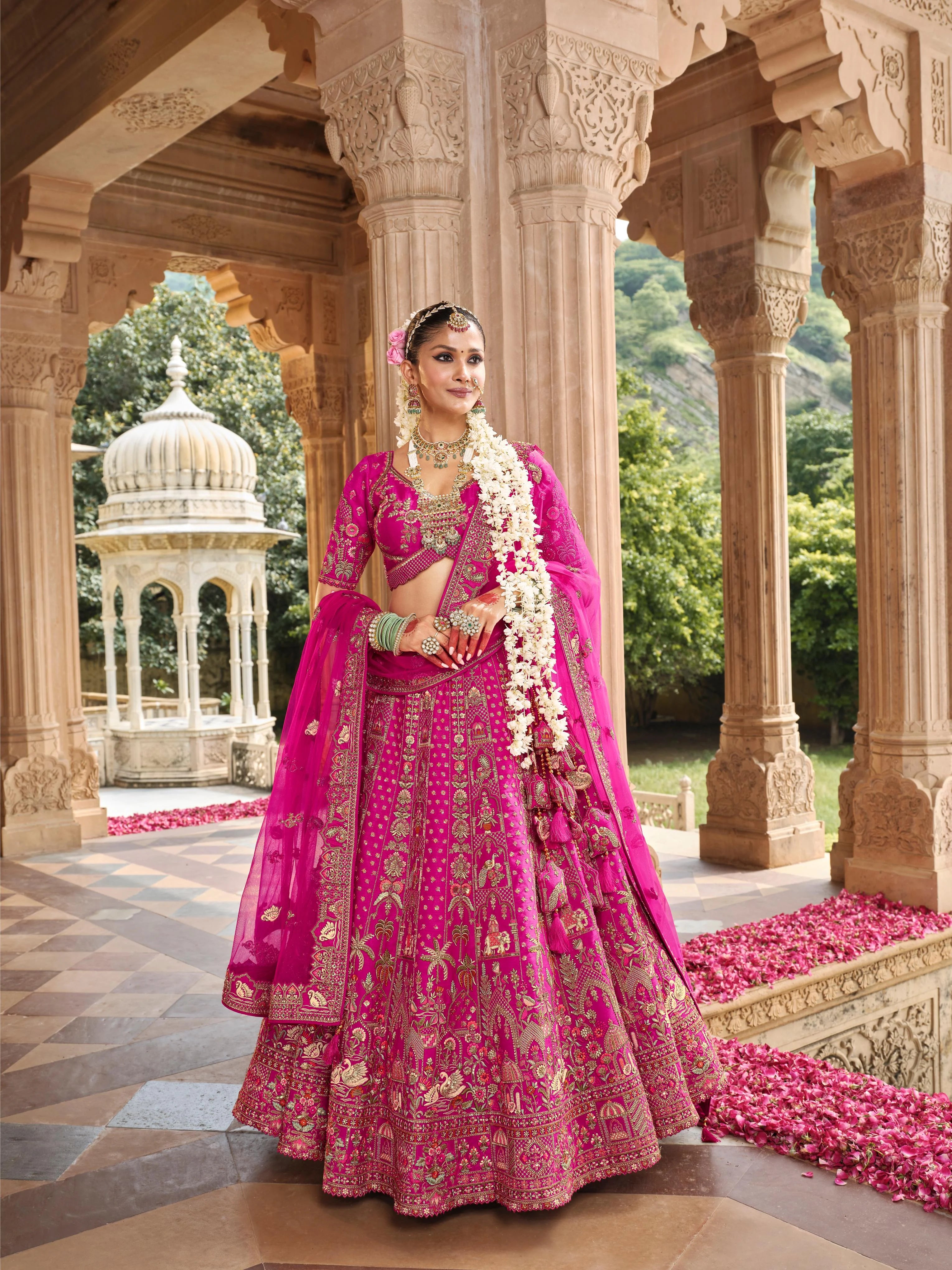 Bridal Silk Wedding Wear Dark Pink With Embroidery Work
