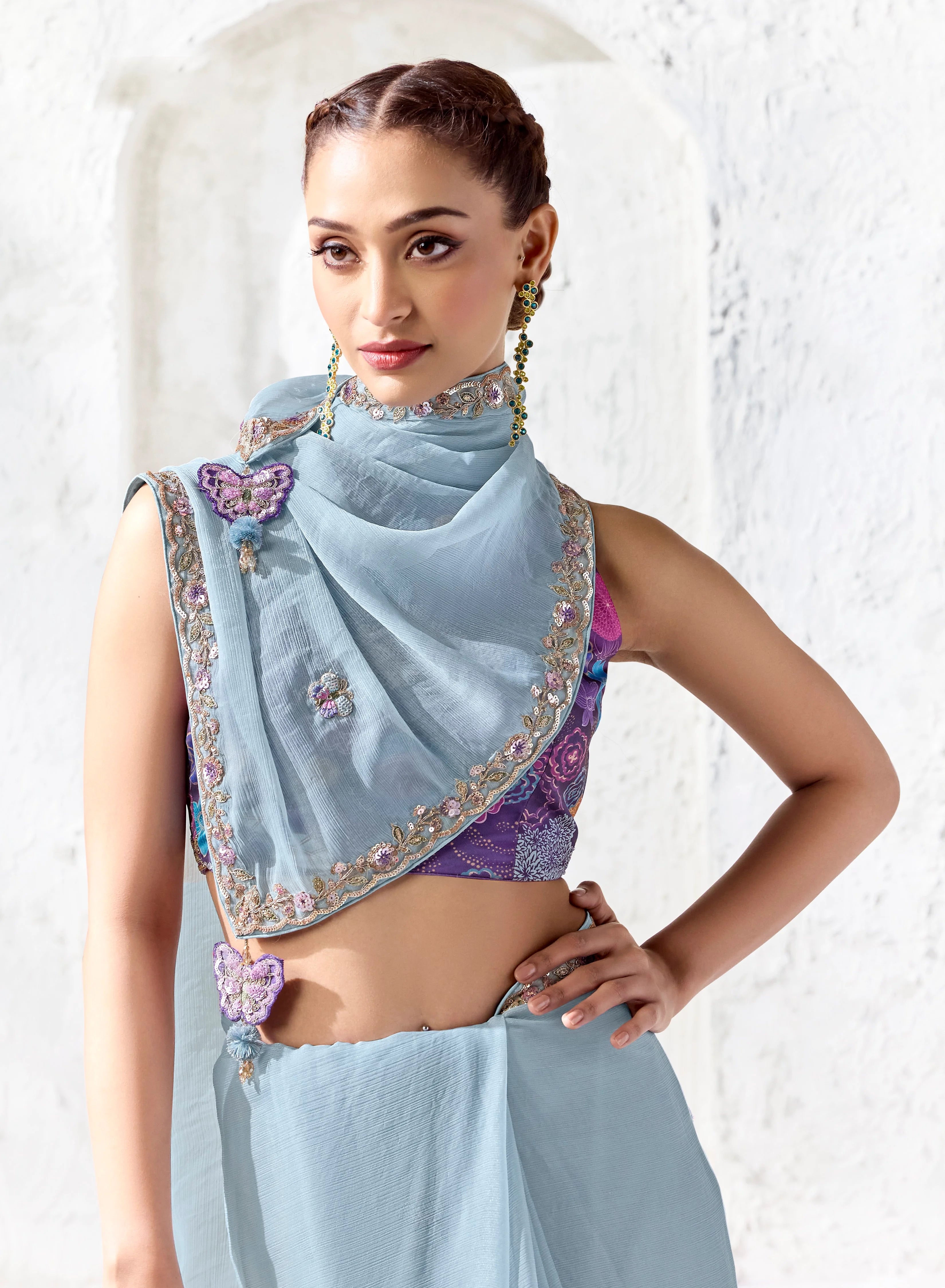 Premium Luxe Silk Festival Wear Sky Blue With Lace