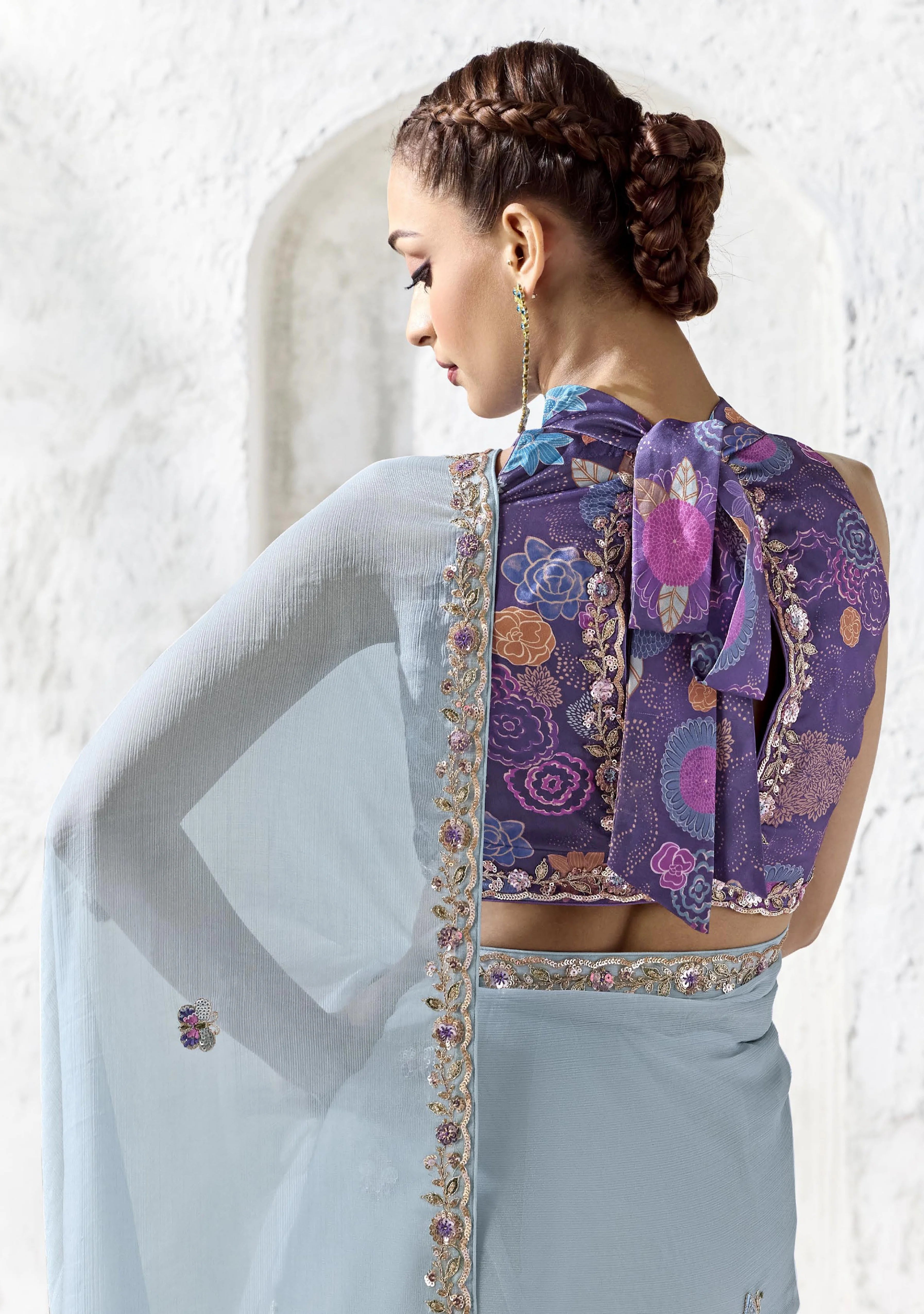 Premium Luxe Silk Festival Wear Sky Blue With Lace
