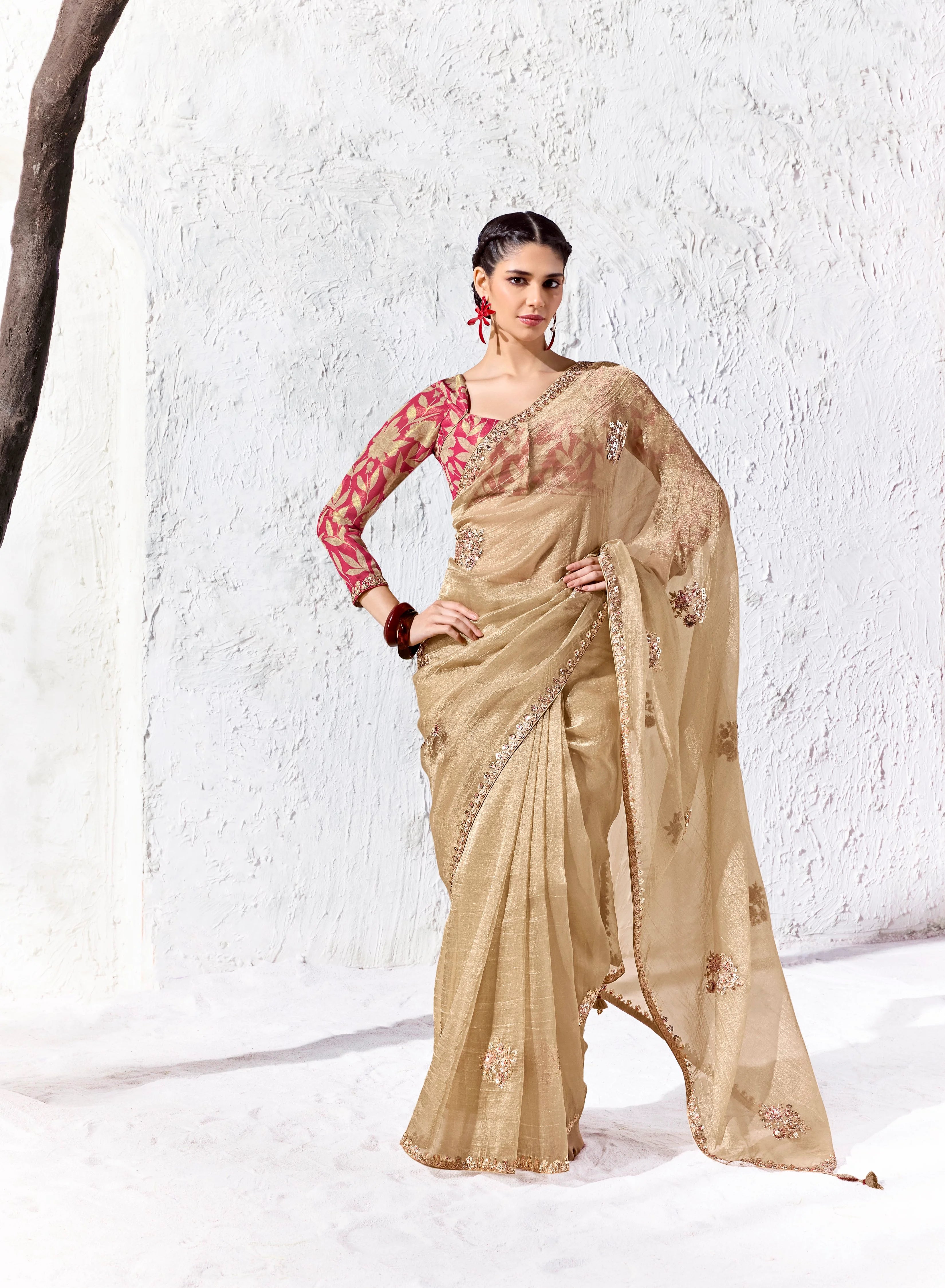 Premium Luxe Silk Festival Wear Beige With Lace