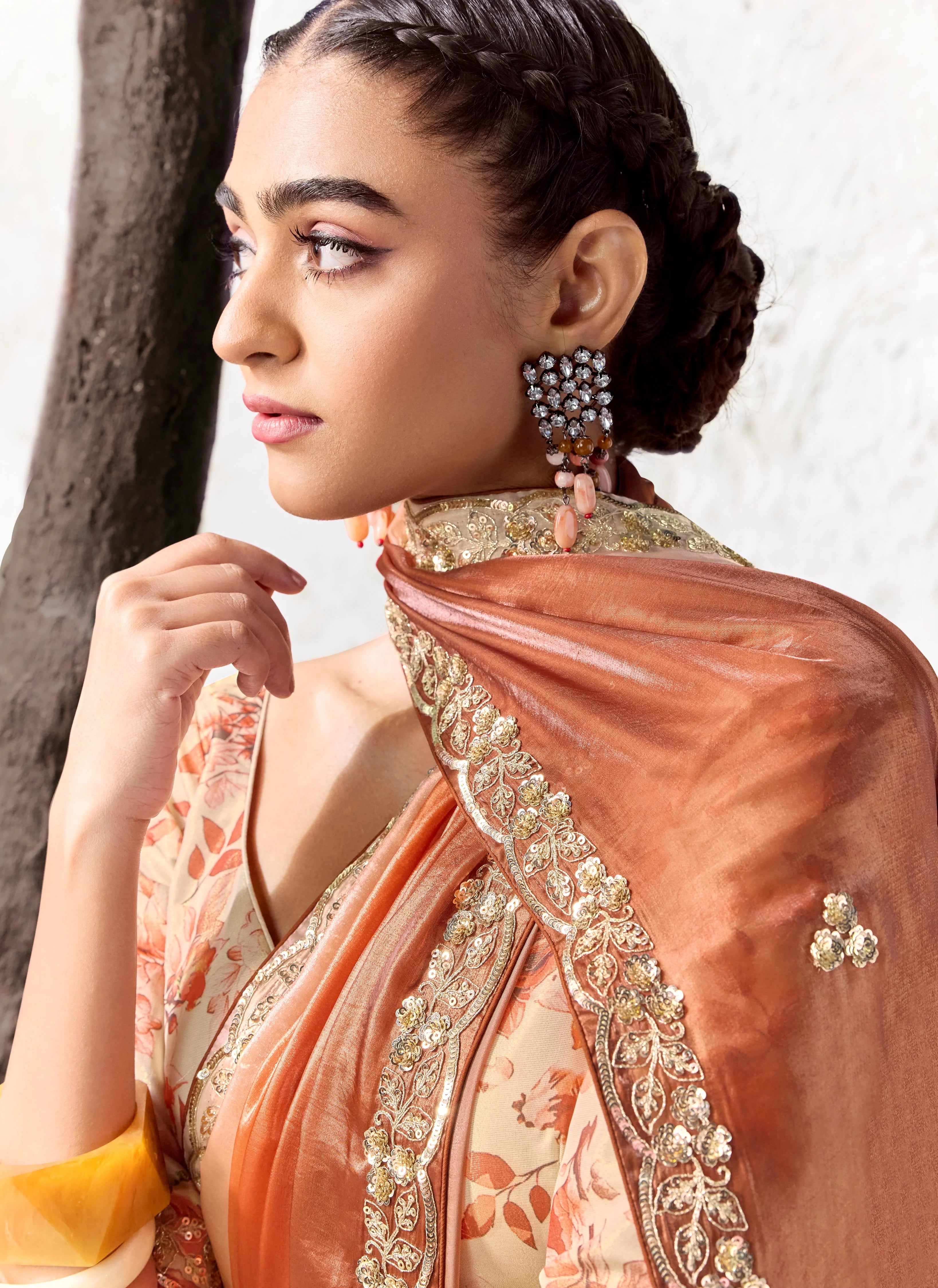Premium Luxe Silk Festival Wear Orange With Lace