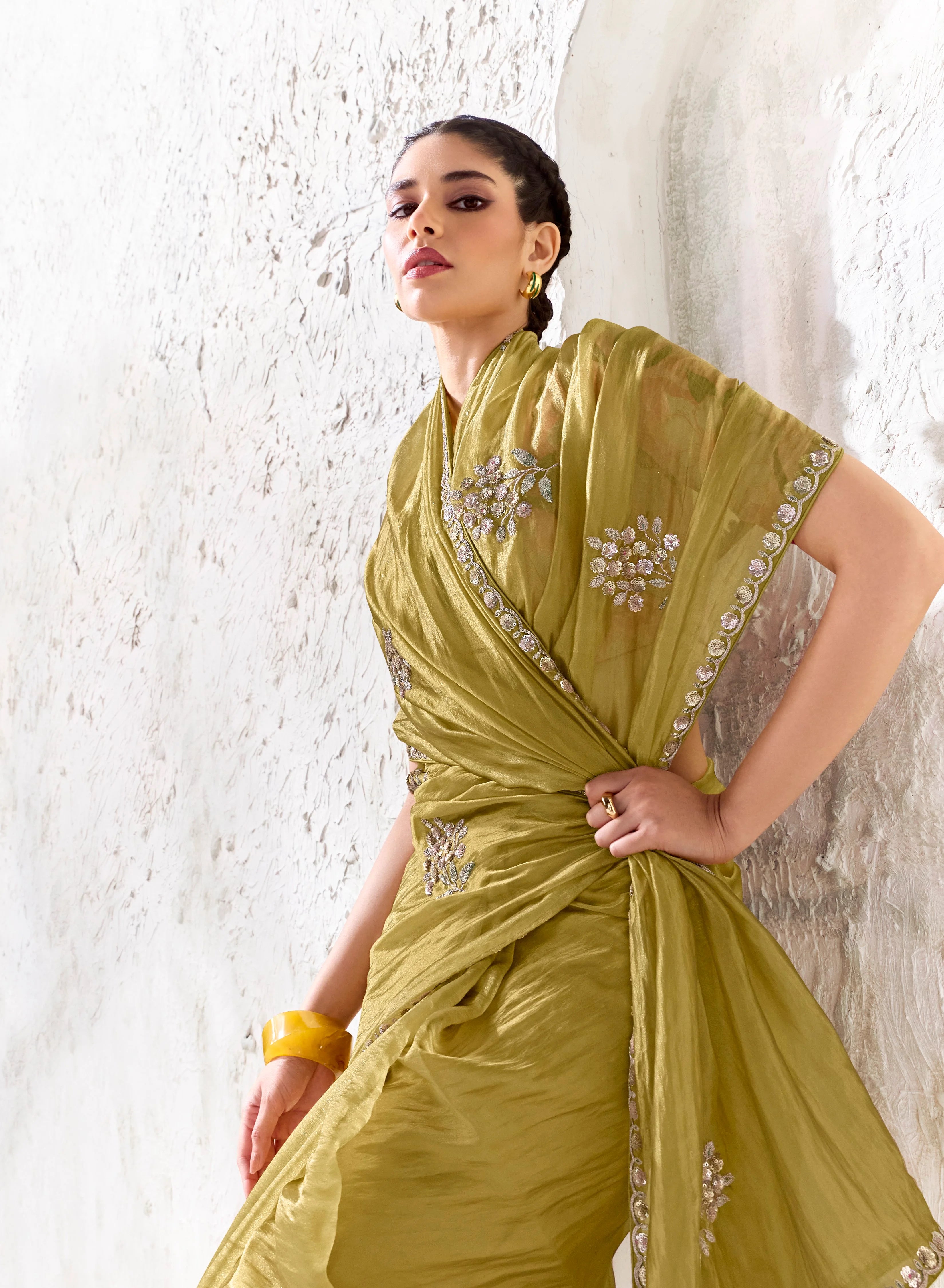 Premium Luxe Silk Festival Wear Olive With Lace