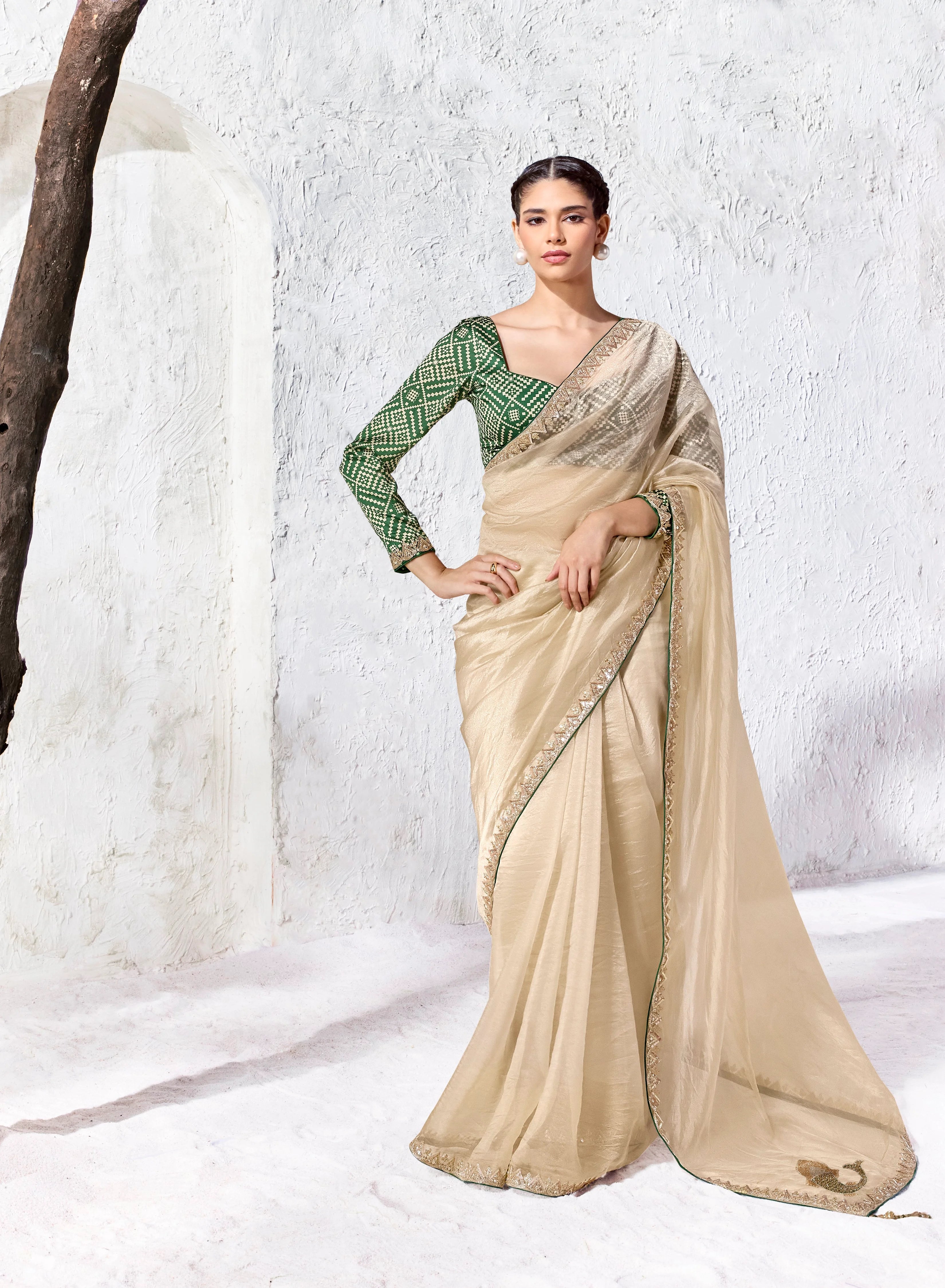 Premium Luxe Silk Festival Wear Cream With Lace