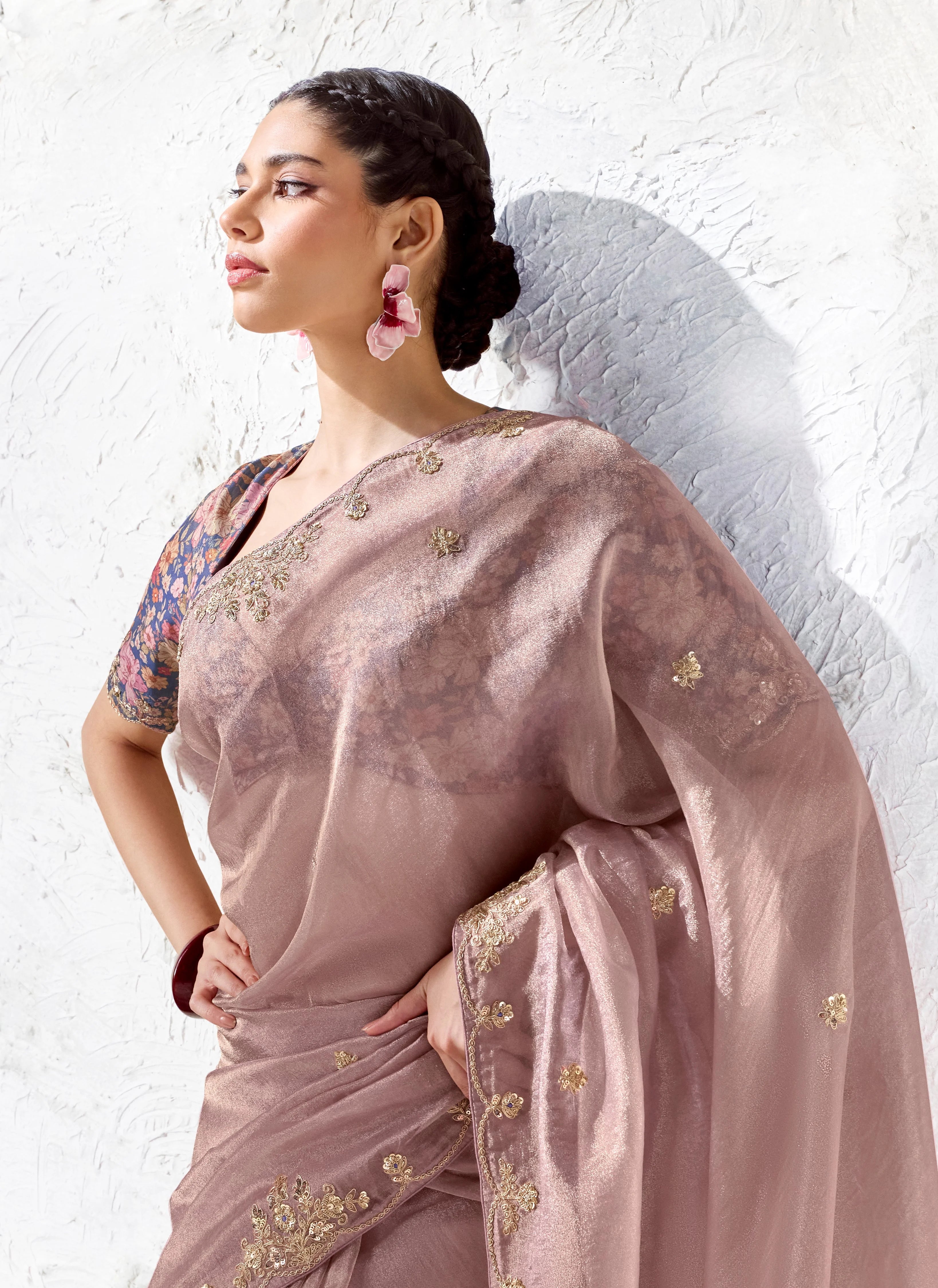 Premium Luxe Silk Festival Wear Mauve With Lace