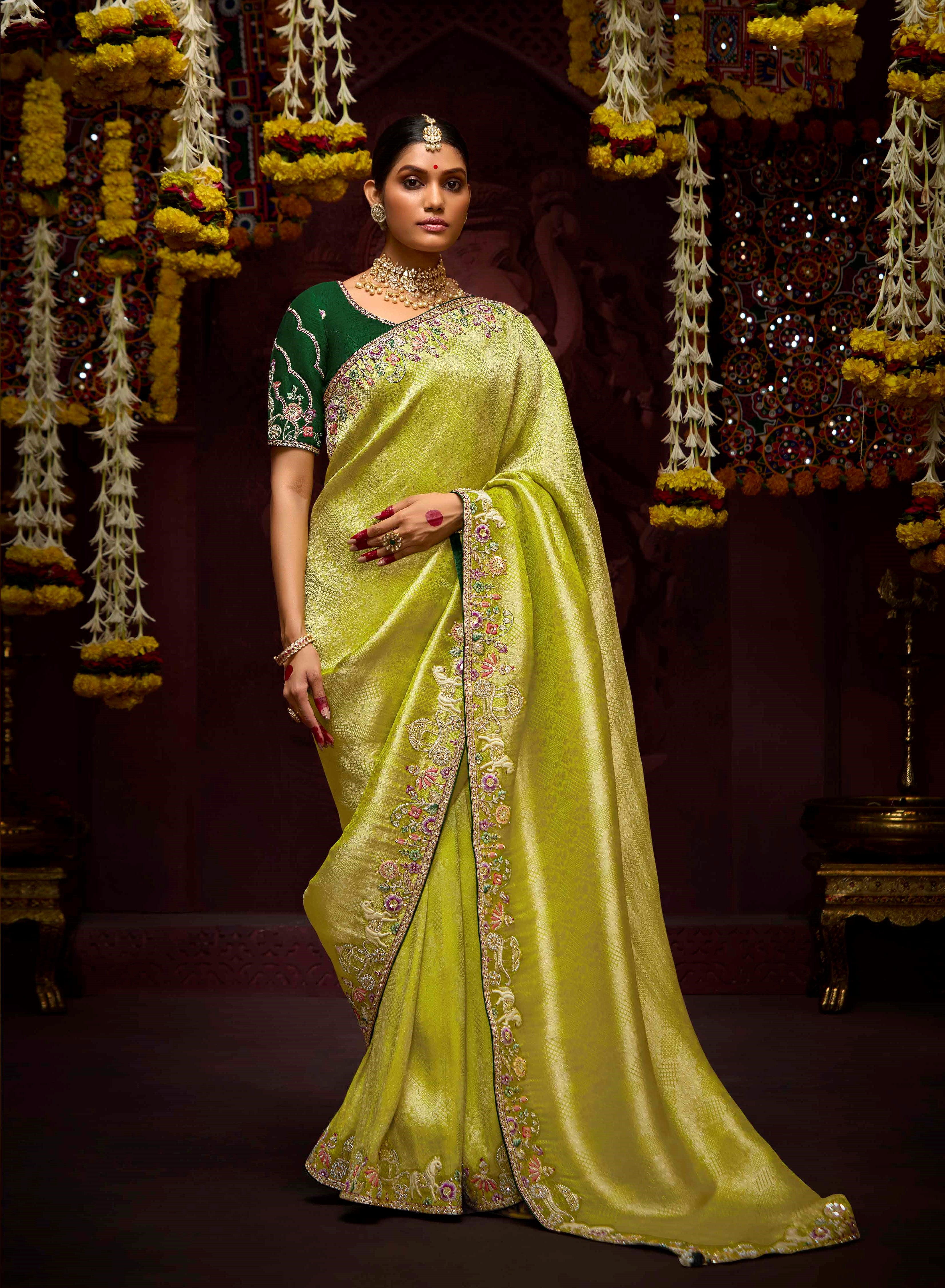 Lime Green Pure Banarasi Kanjivaram Zari Saree