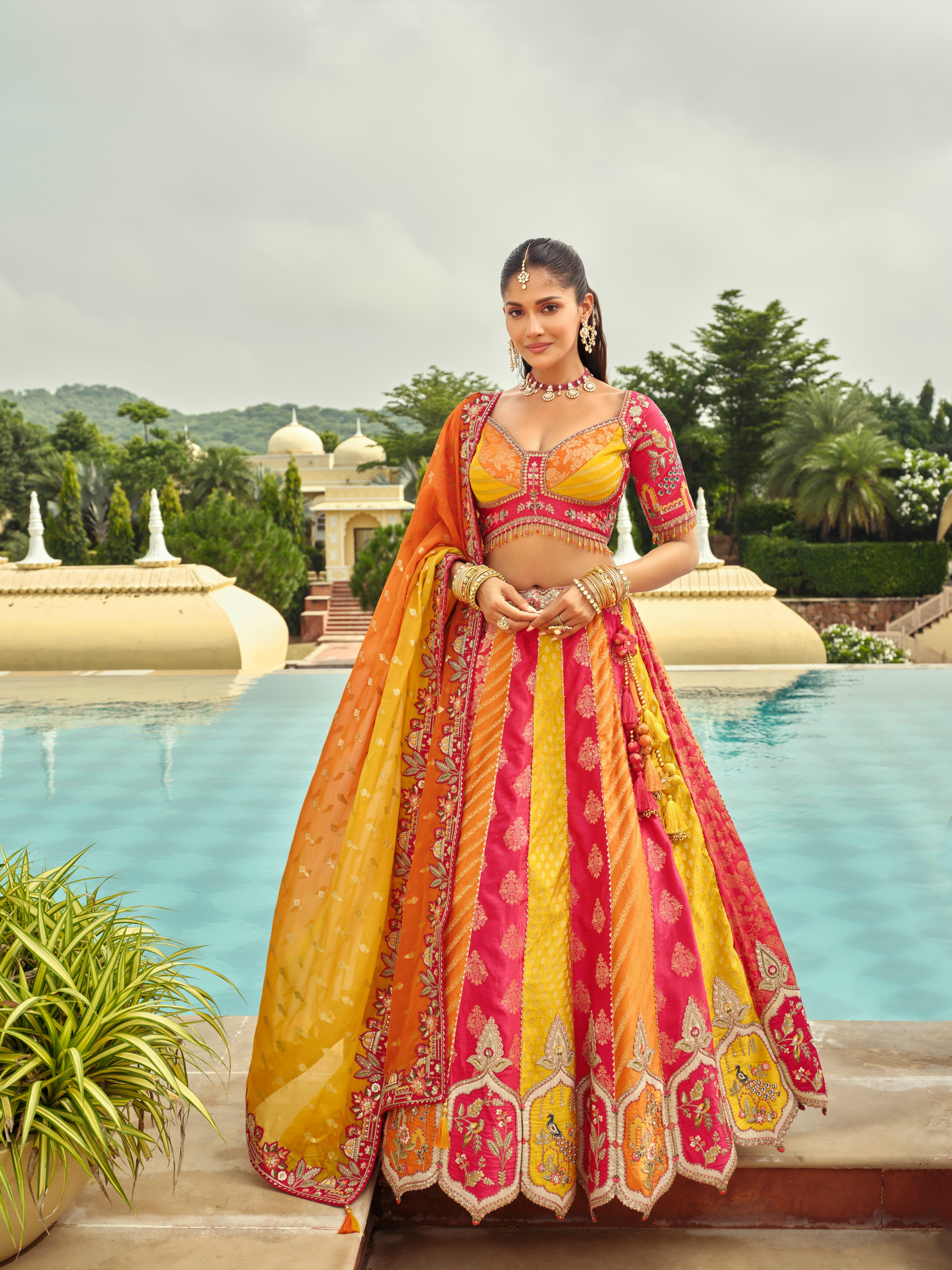 Multicolor Silk Heavy Embroidery Work Lehenga