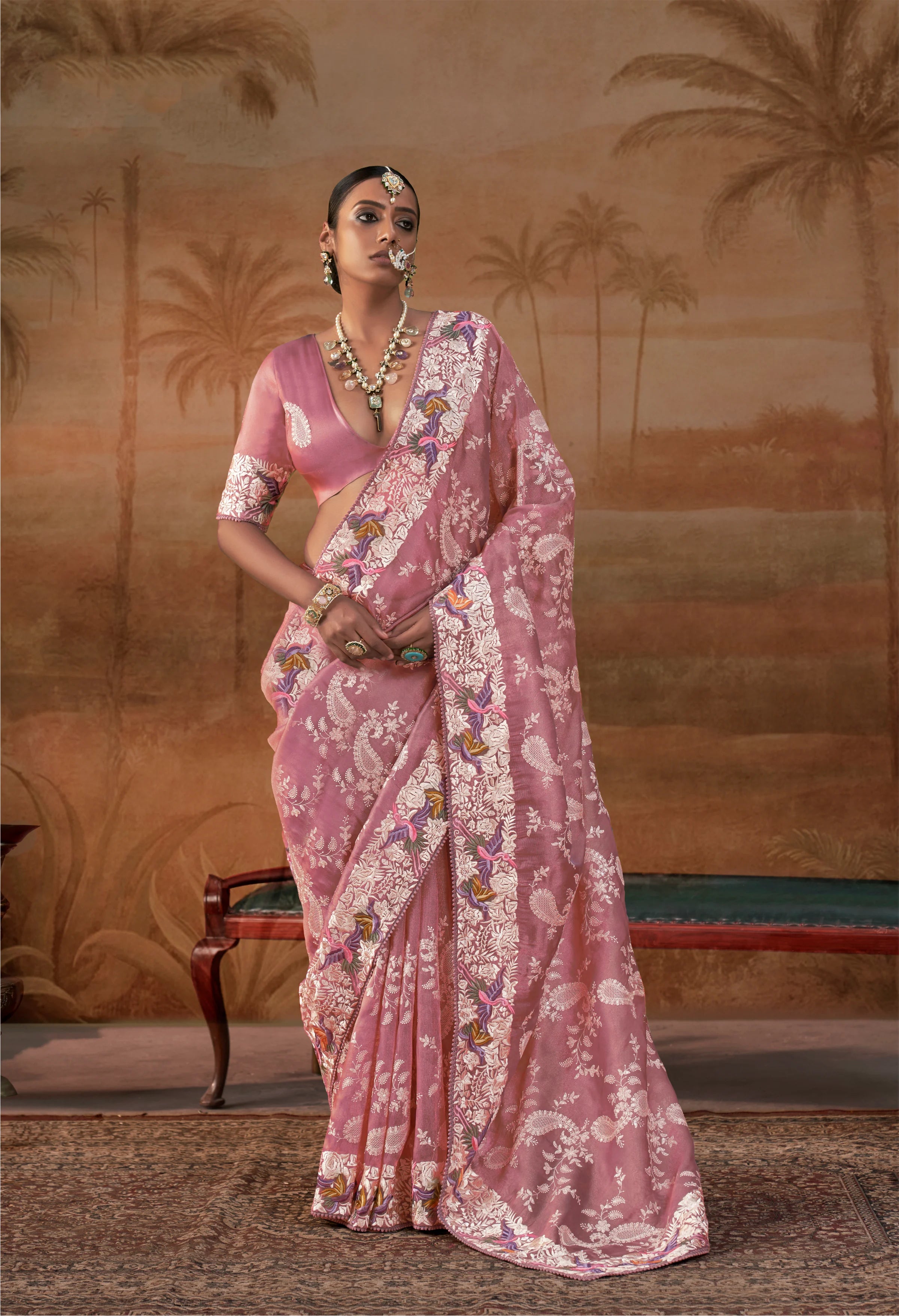 Handloom Silk Lucknowi Party Wear With Nakshi Work