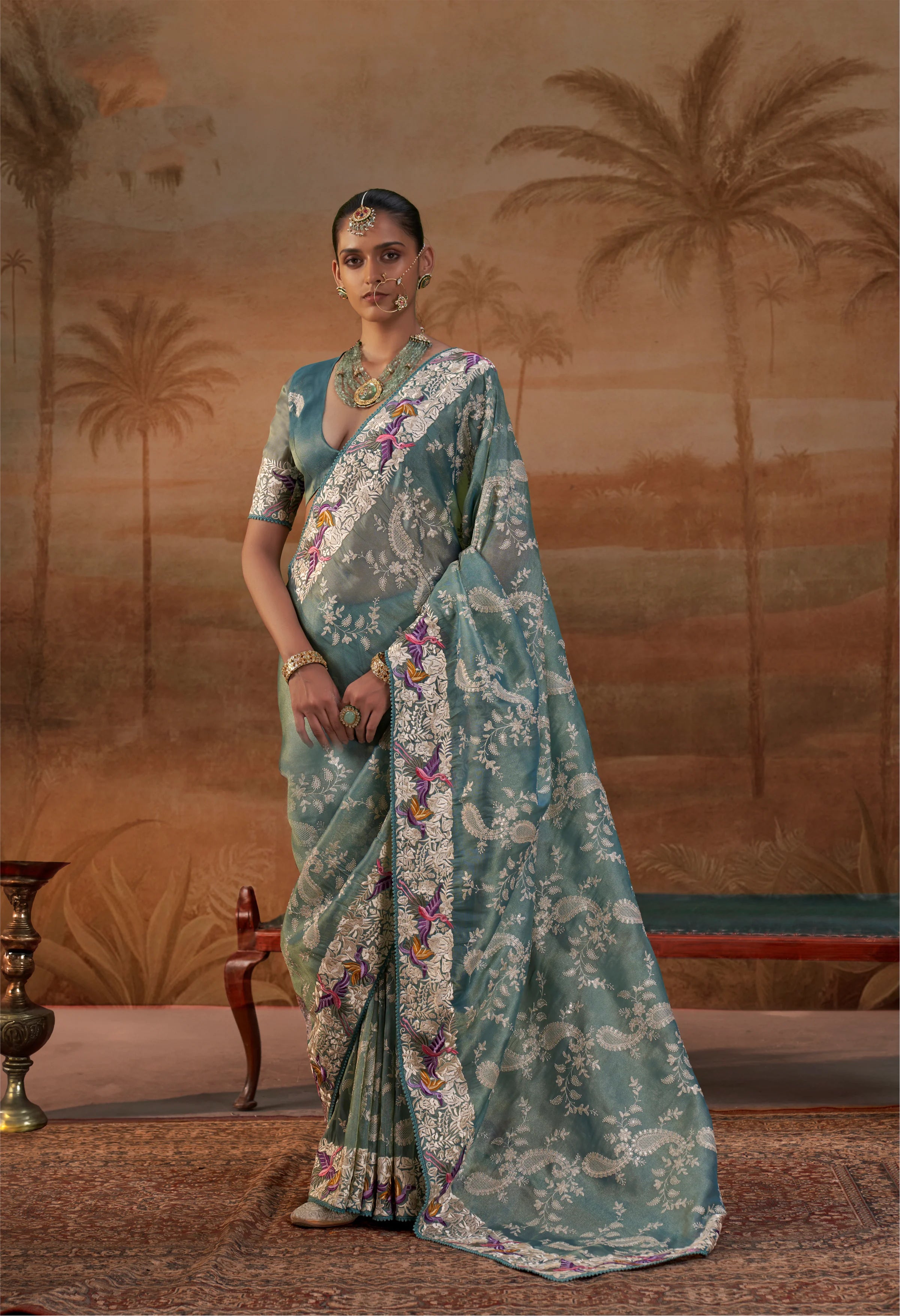 Handloom Silk Lucknowi Party Wear With Nakshi Work