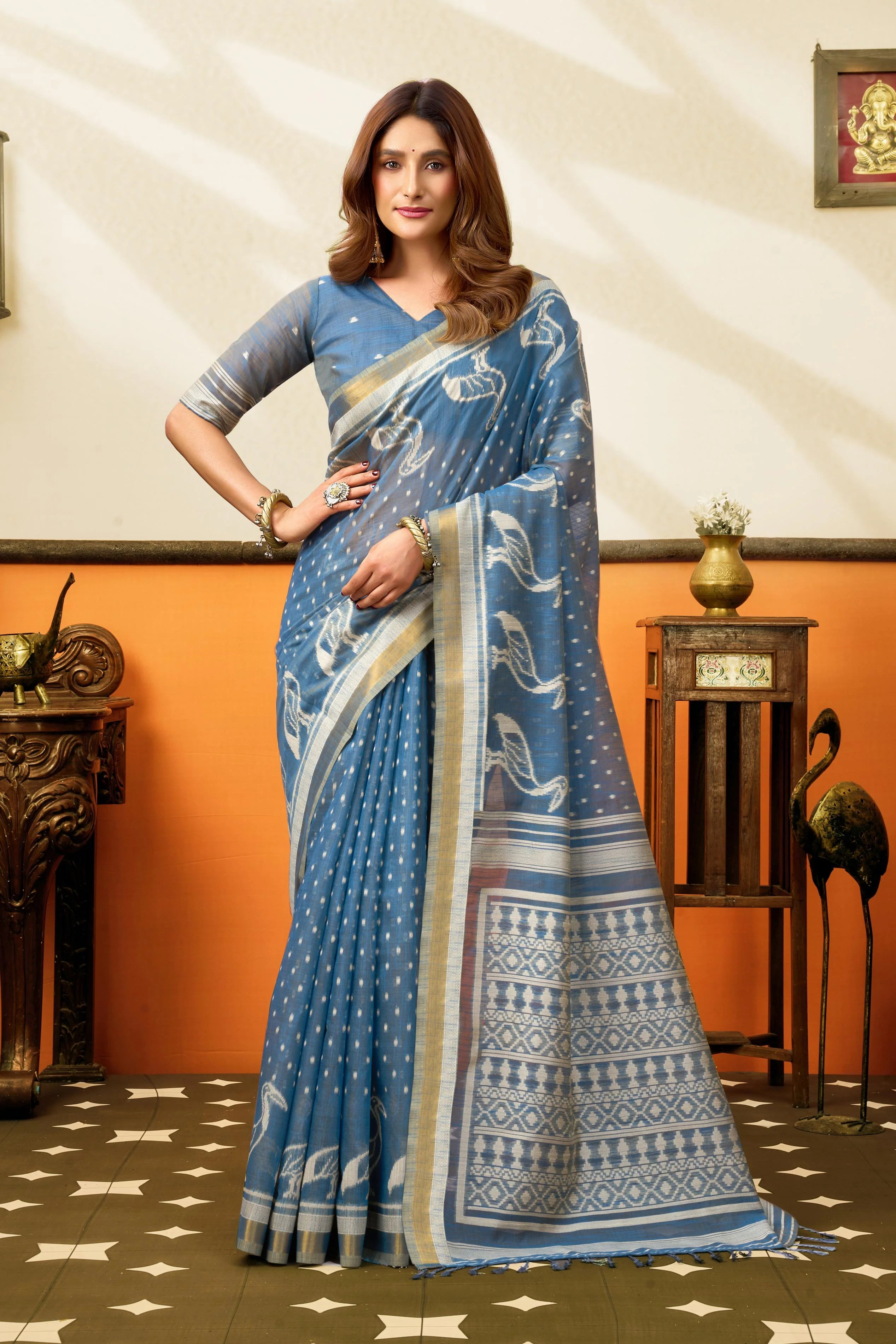 Cotton Casual Wear Blue With Jhallar Work