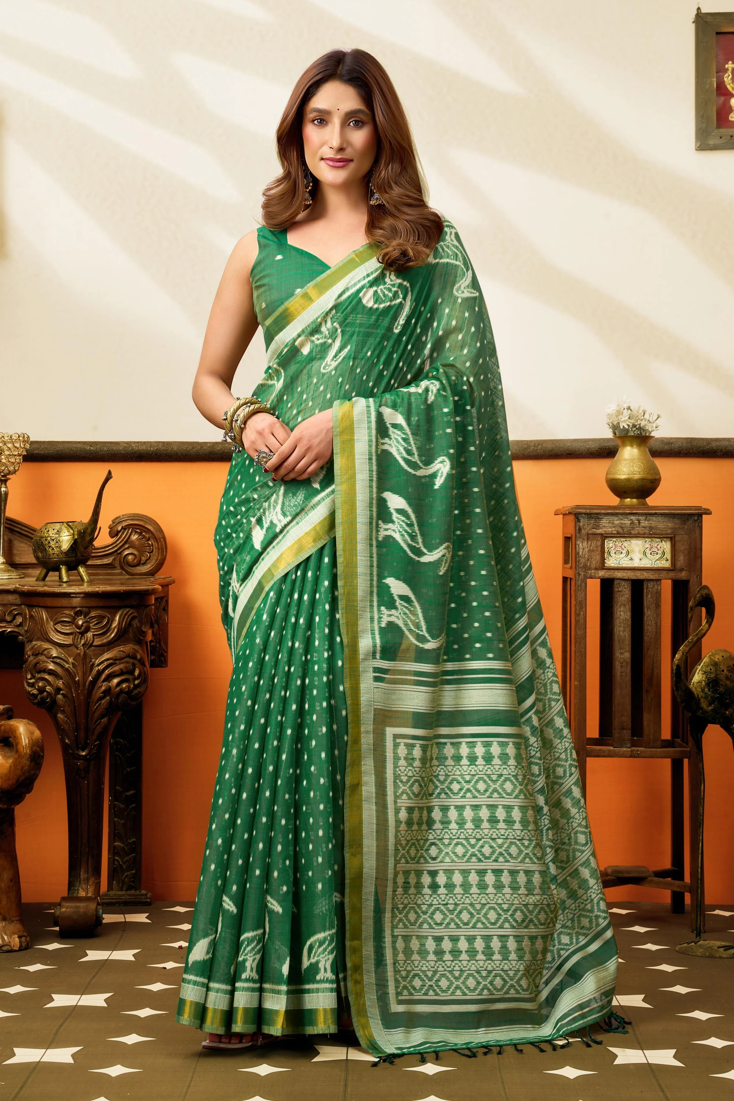 Cotton Casual Wear Green With Jhallar Work