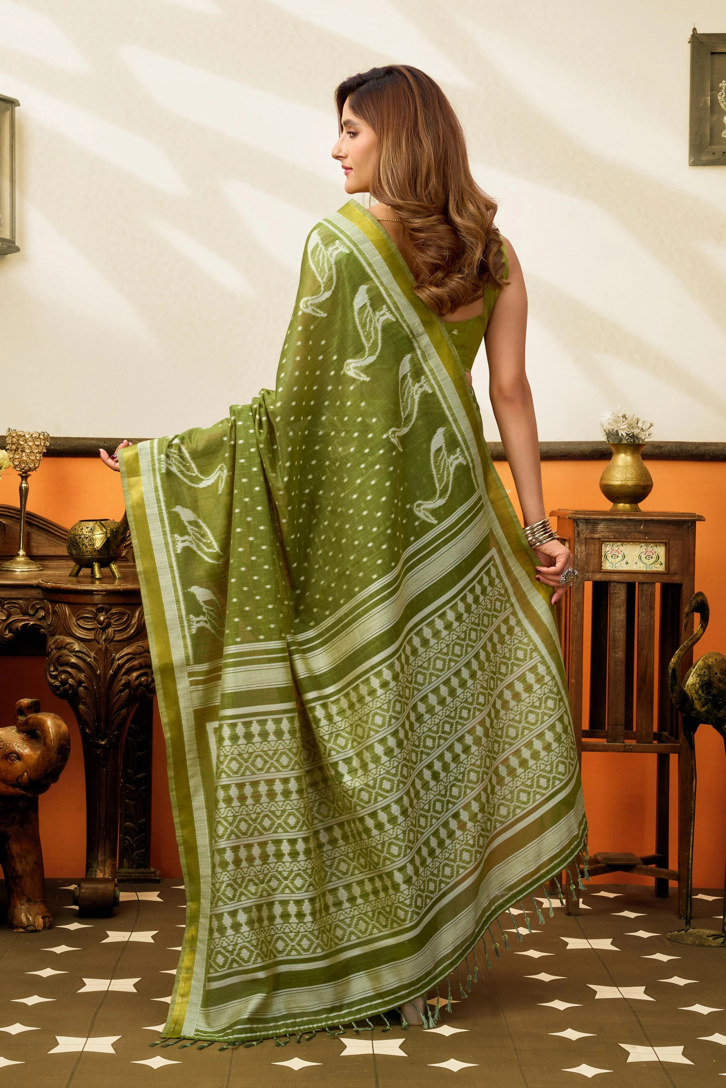 Cotton Casual Wear Olive With Jhallar Work