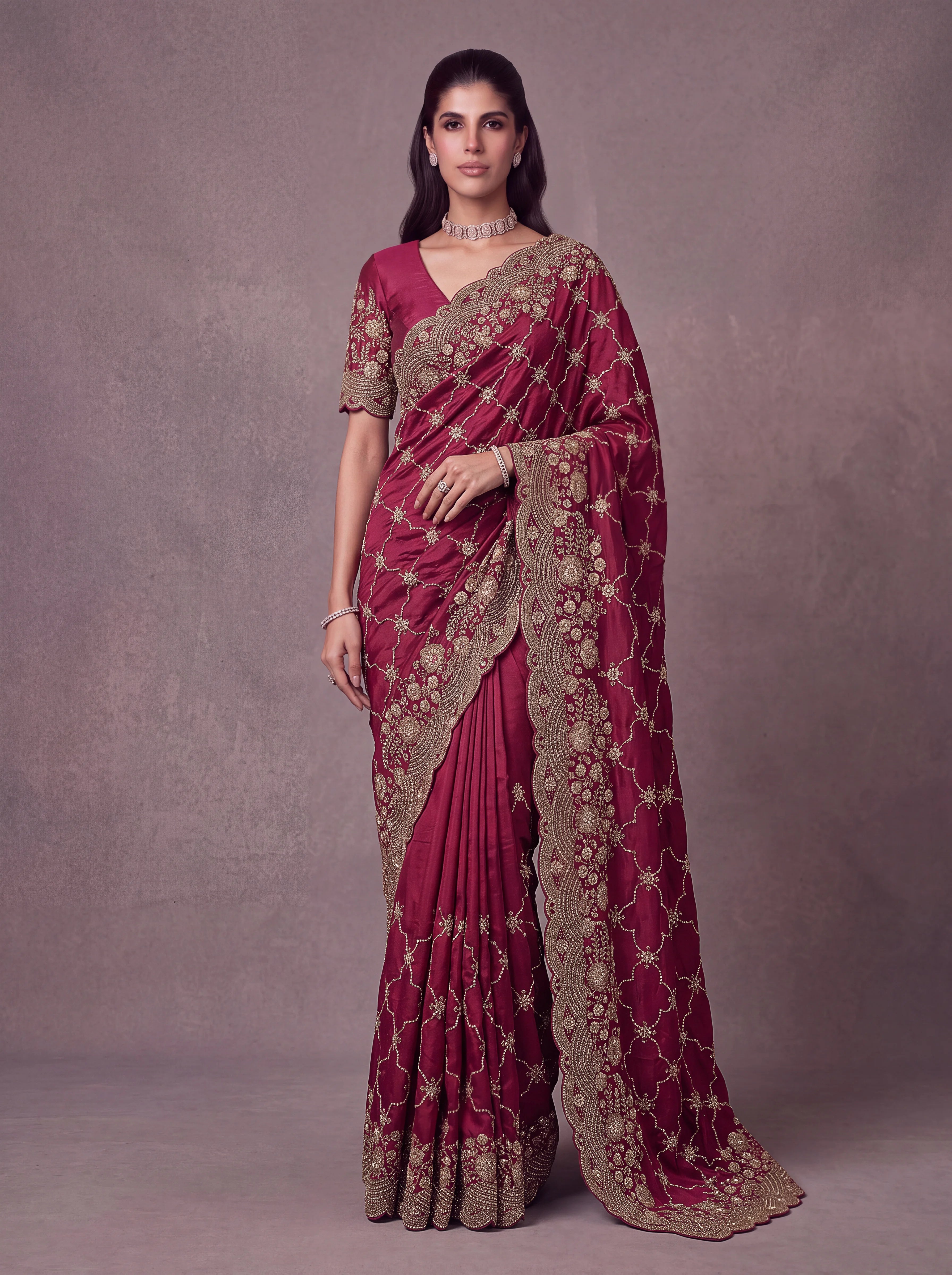 Satin Silk Wedding Wear Rani With Dori Embroidery Work