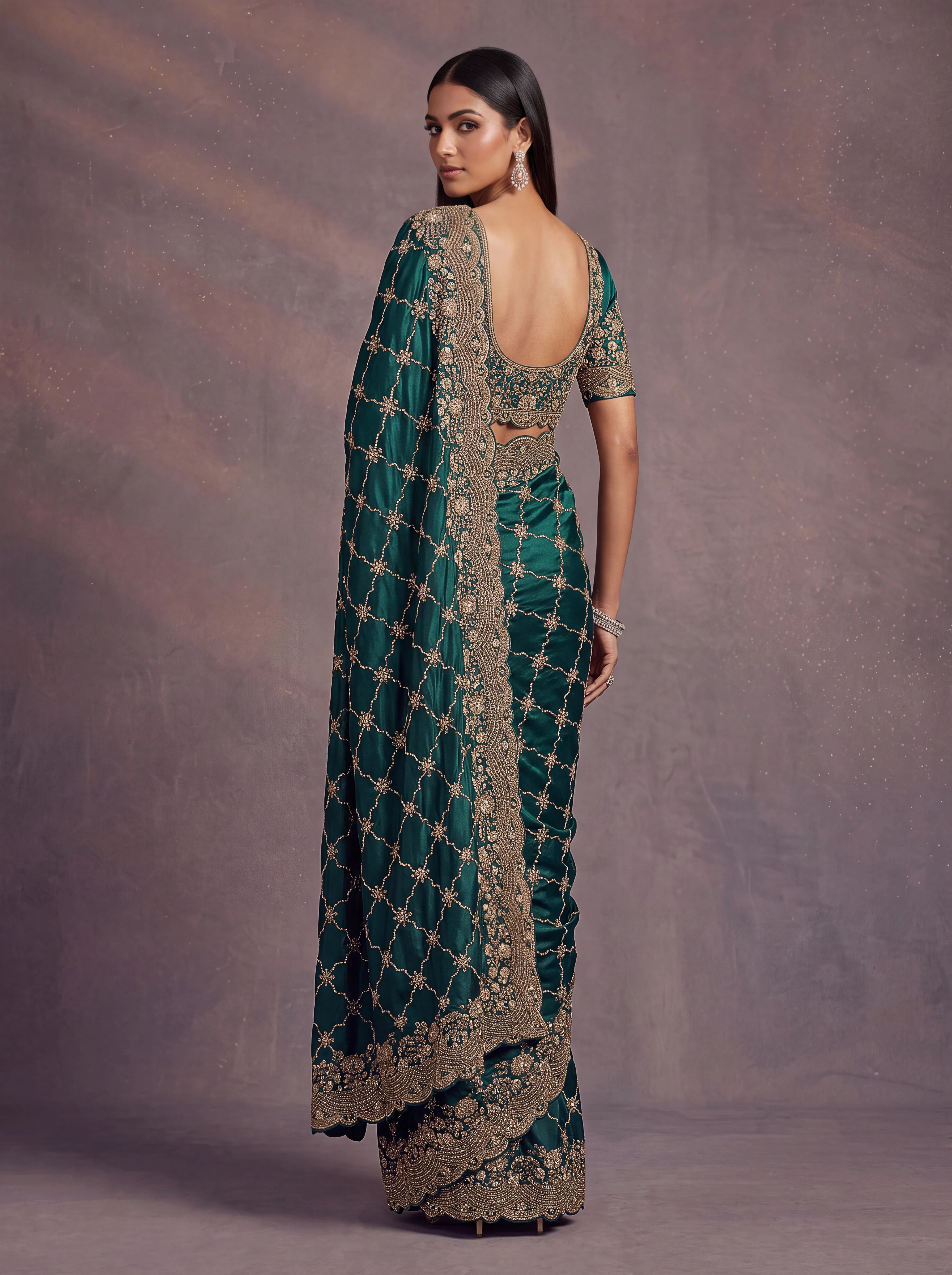 Satin Silk Wedding Wear Green With Dori Embroidery Work