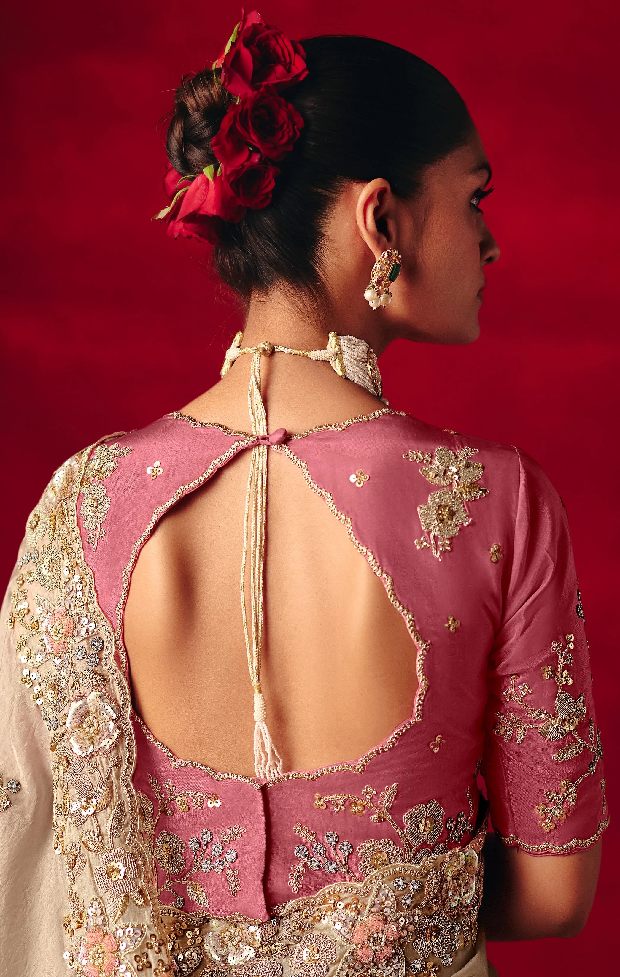 Organza Tissue Party Wear Beige With Embroidered Work