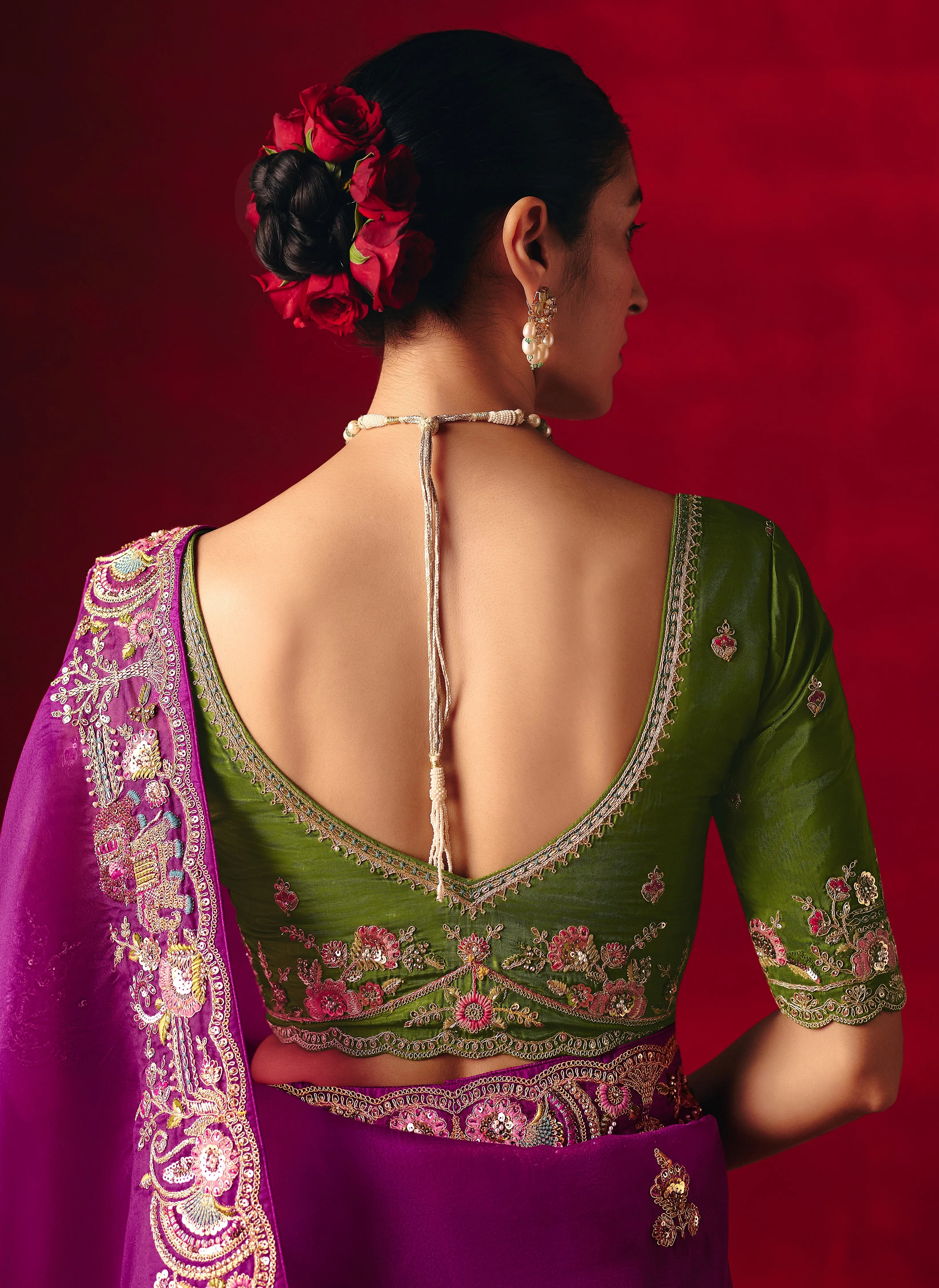 Organza Tissue Party Wear Magenta With Embroidered Work