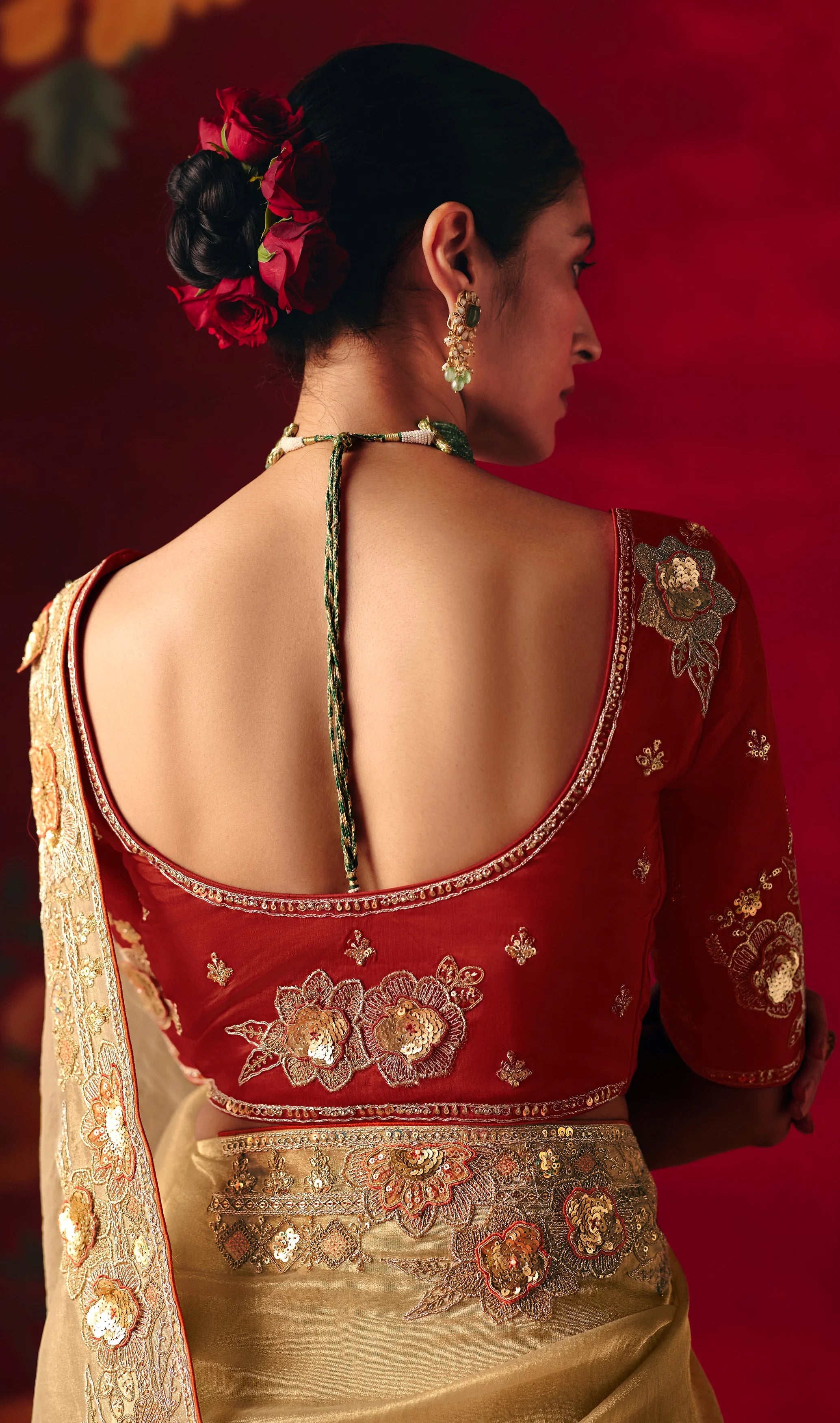 Organza Tissue Party Wear Gold With Embroidered Work