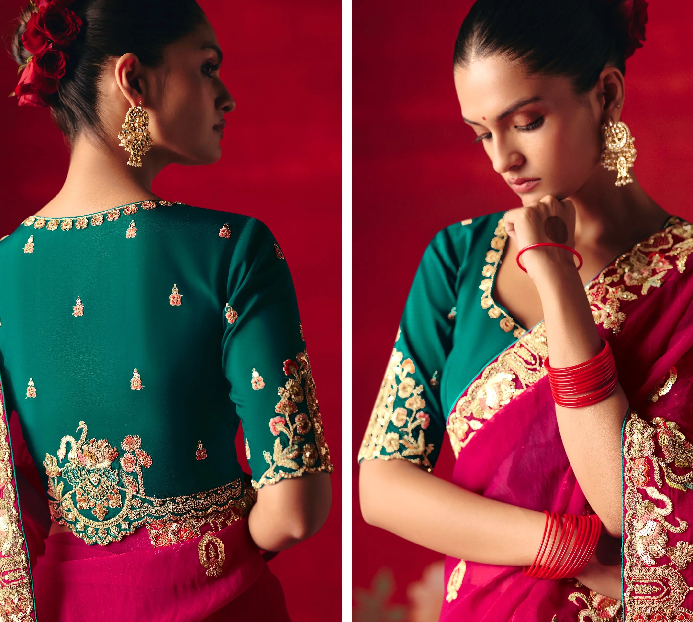 Organza Tissue Party Wear Rani Pink With Embroidered Work
