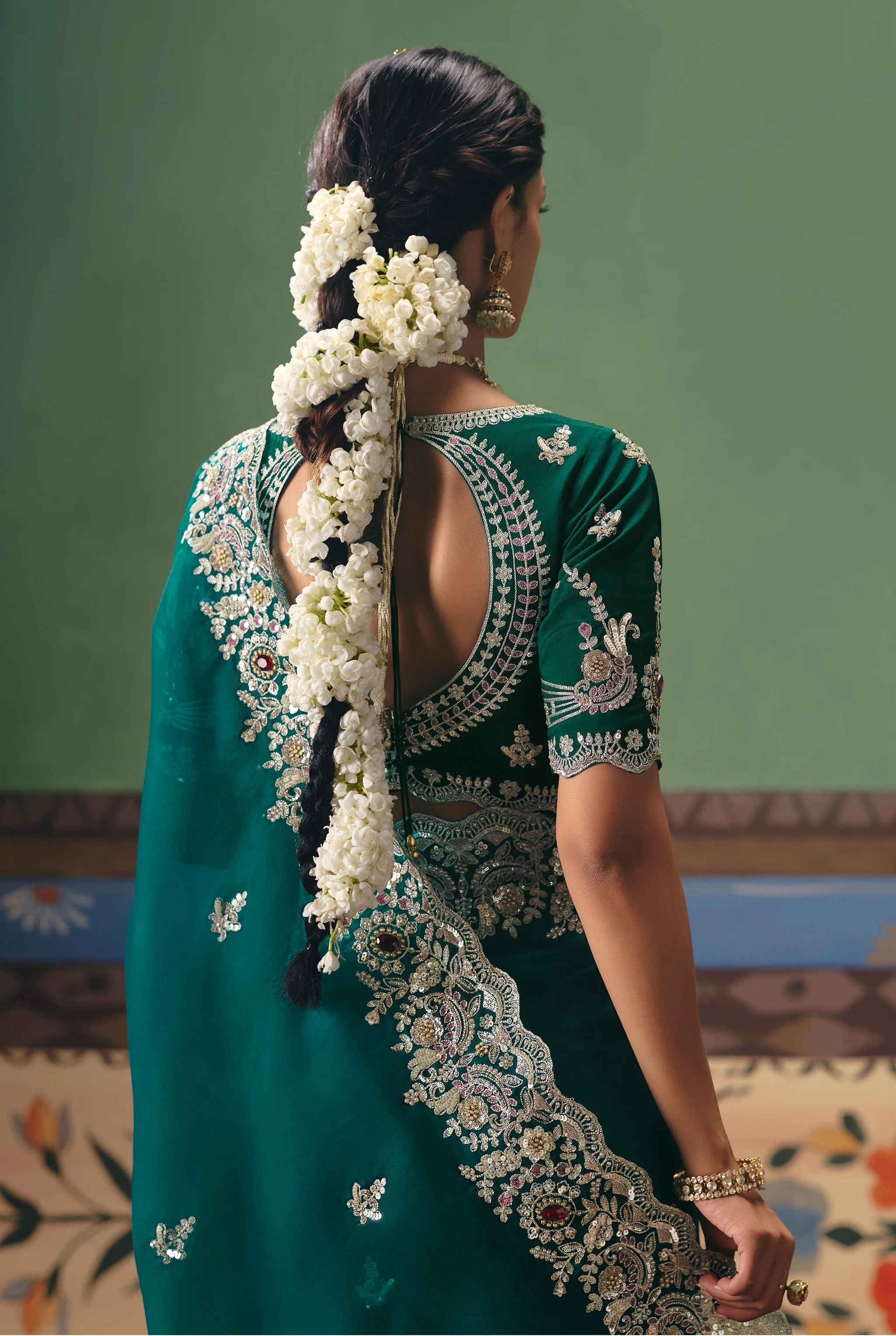 Georgette Silk Party Wear Teal With Sequence Work