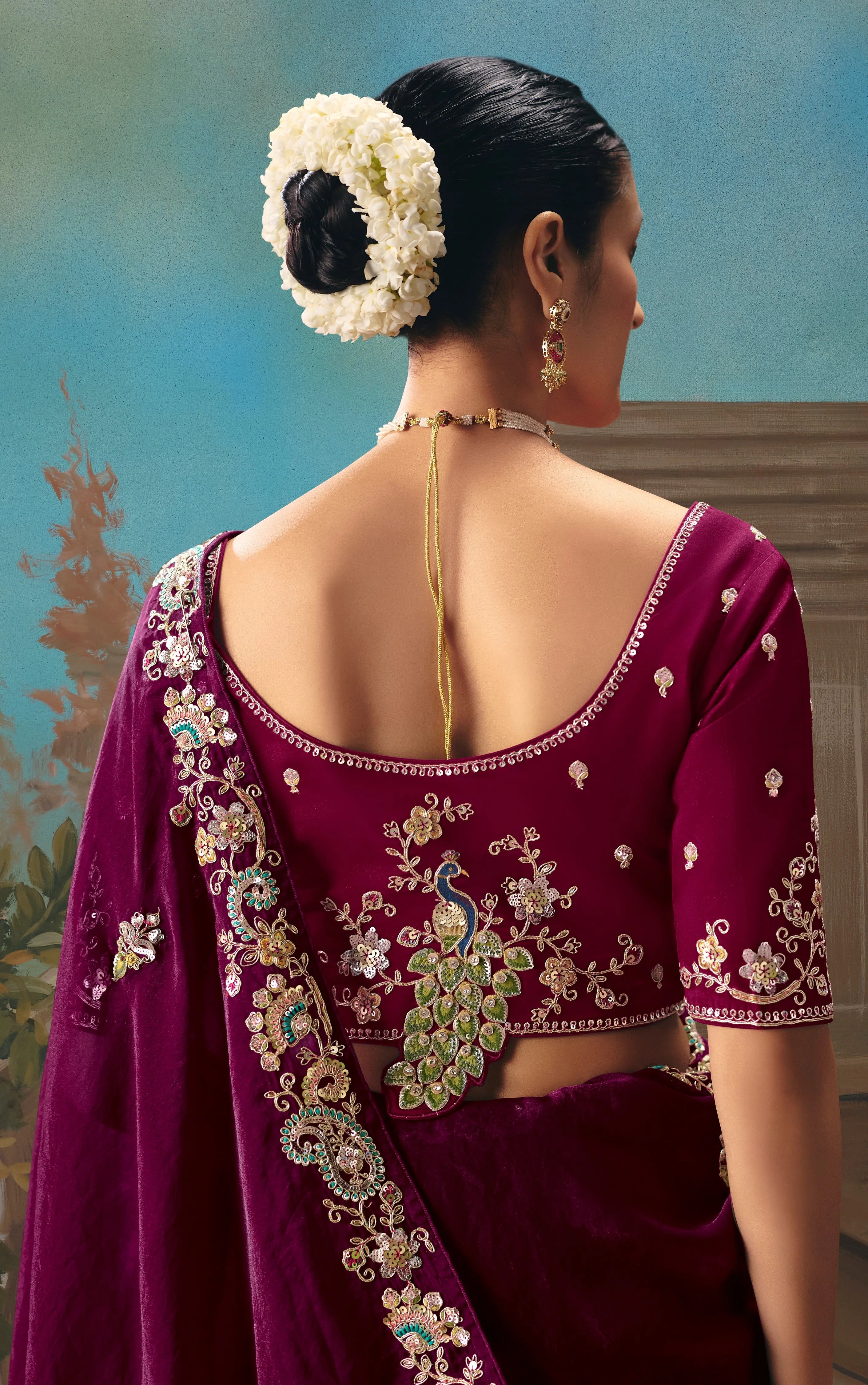 Tissue Festival Wear Wine With Thread Work
