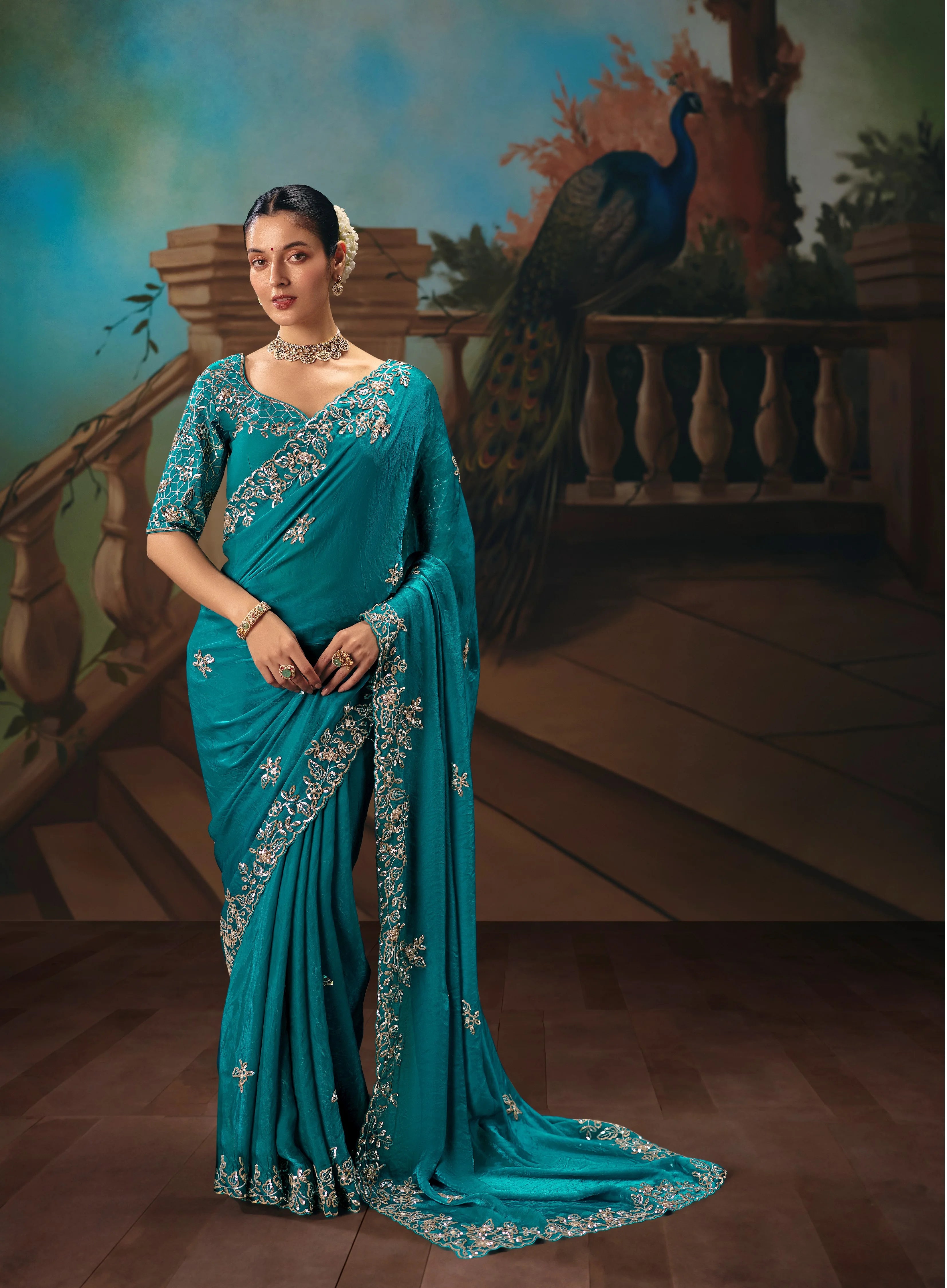 Tissue Festival Wear Teal With Thread Work