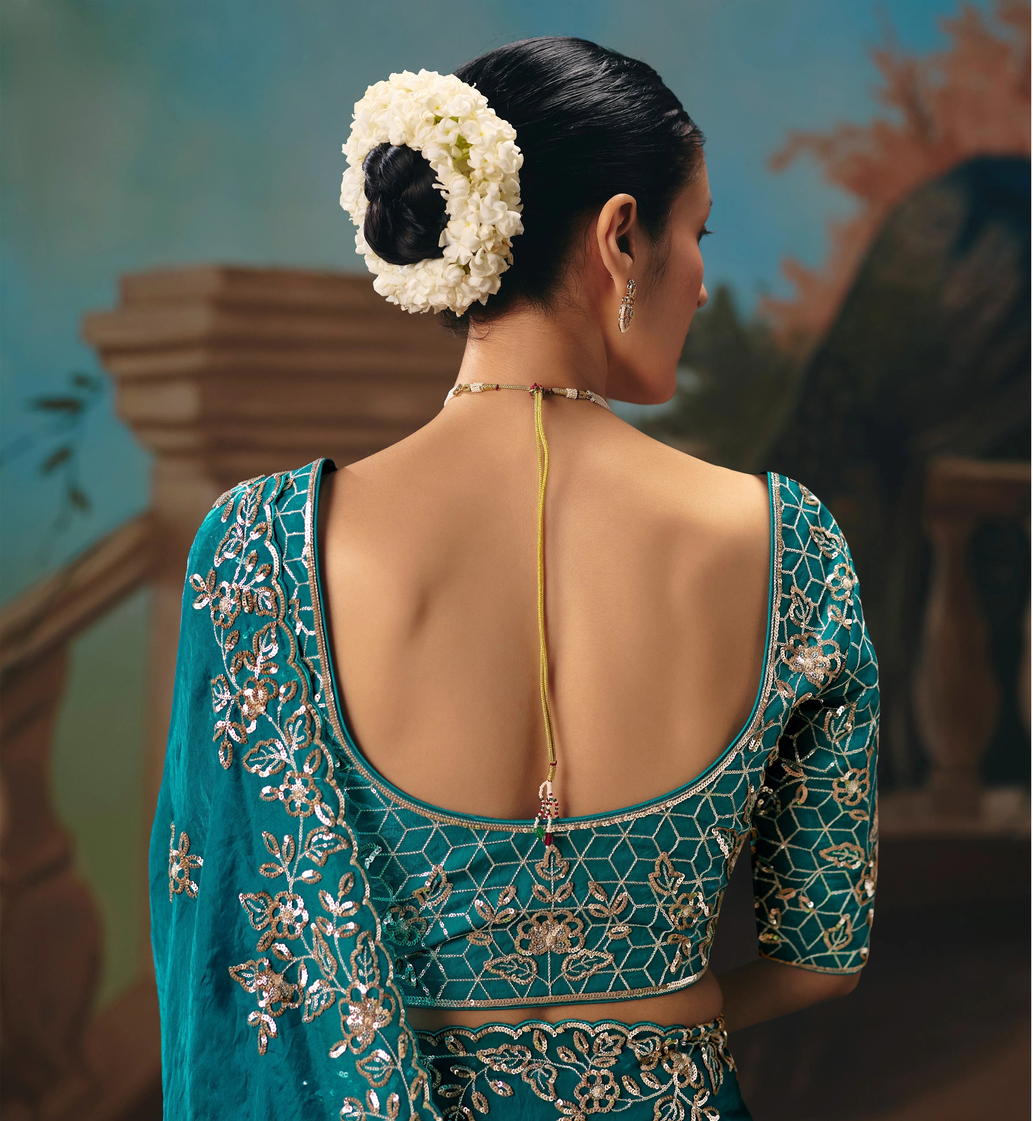 Tissue Festival Wear Teal With Thread Work
