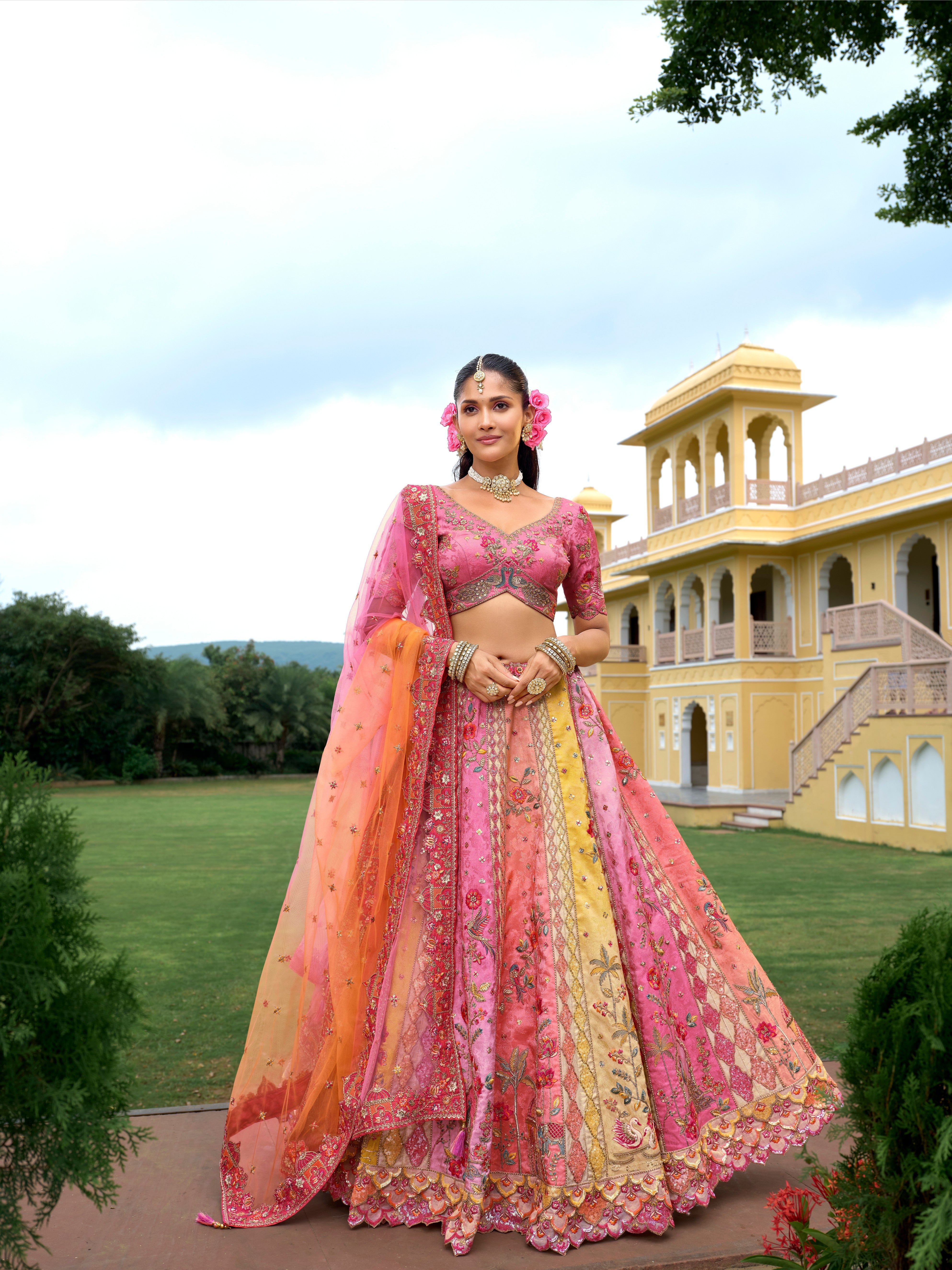 Pink Fancy Silk Cutwork Designer Lehenga