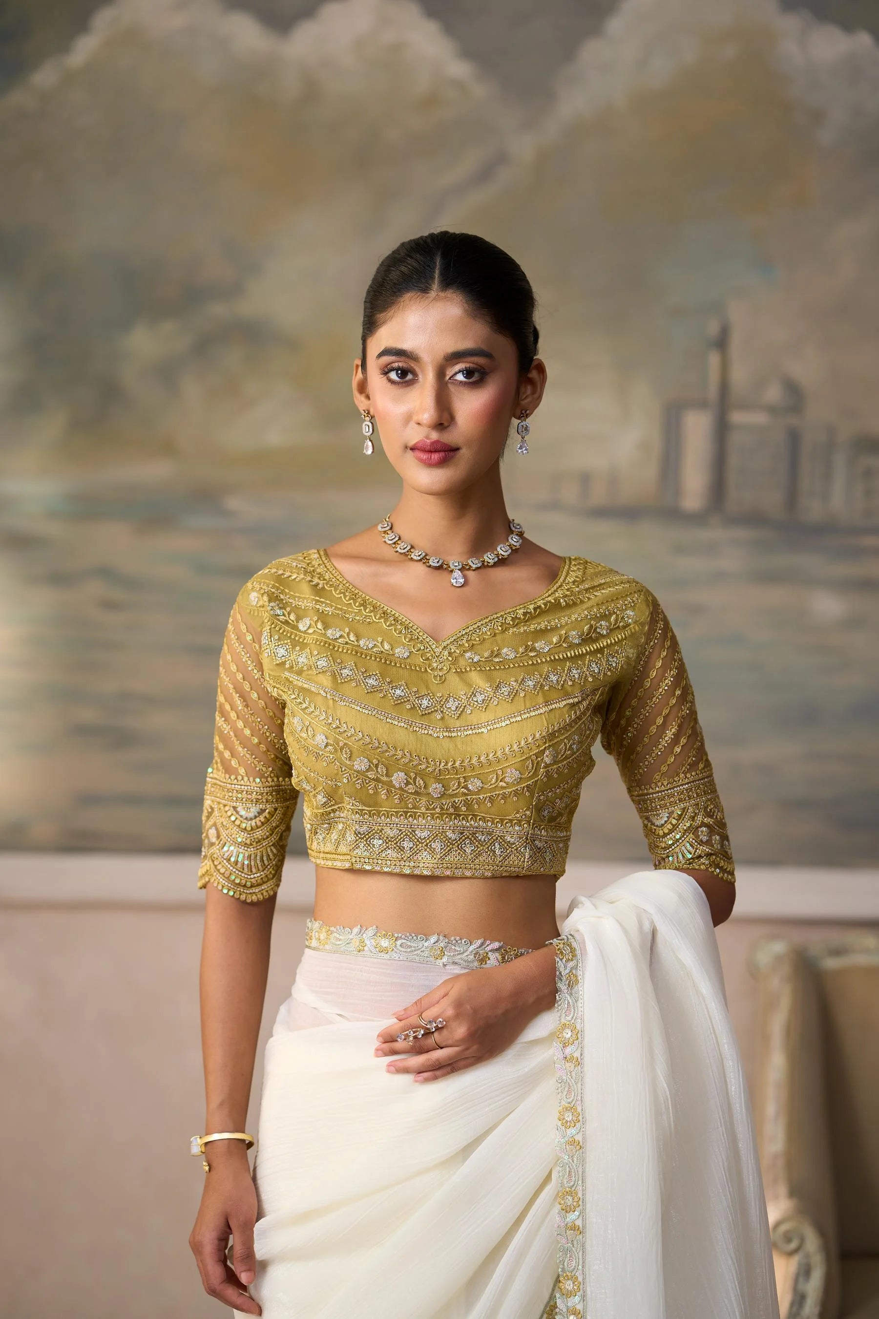 Chiffon Festival Wear Off White With Heavy Work
