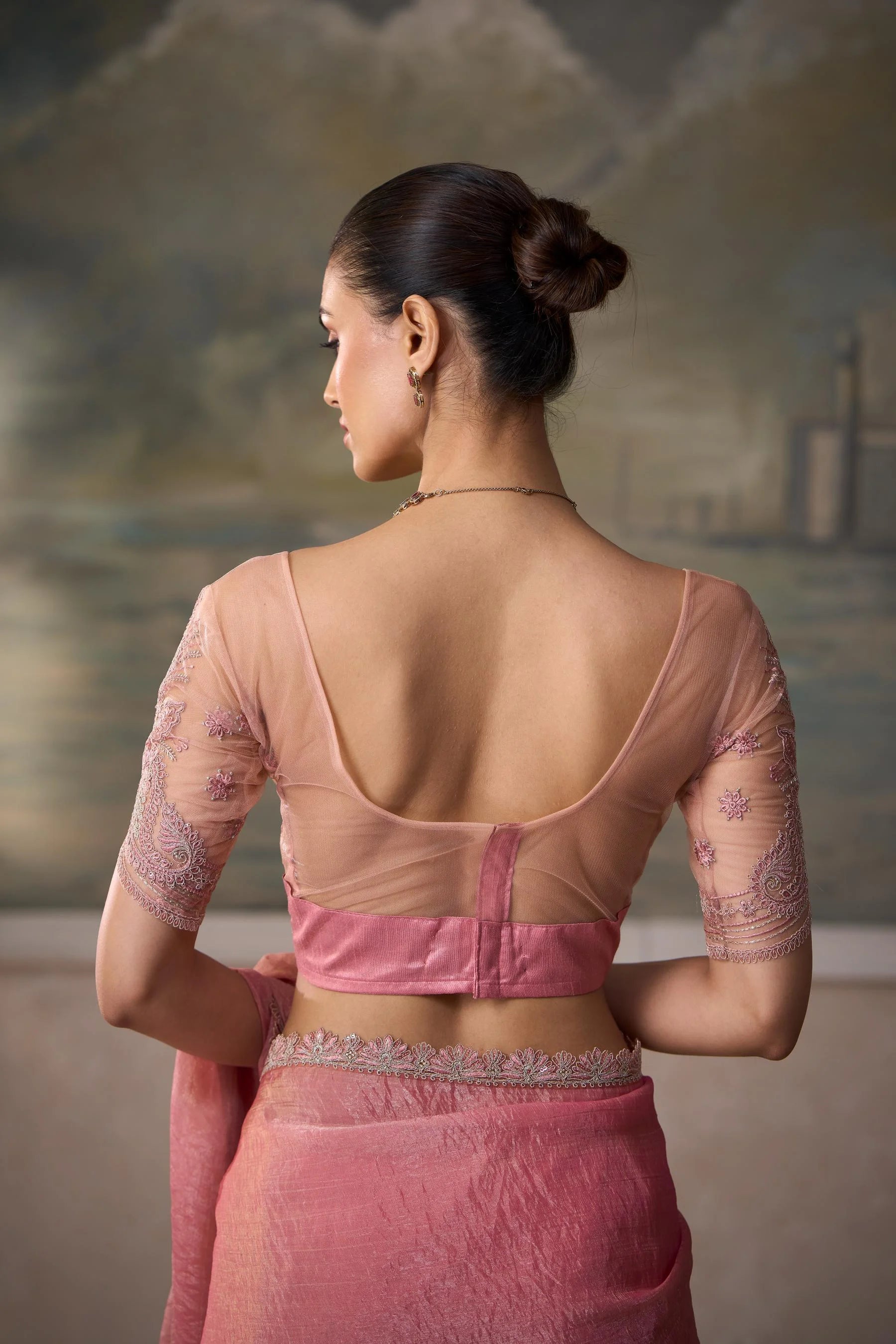 Tissue Festival Wear Peach With Heavy Work