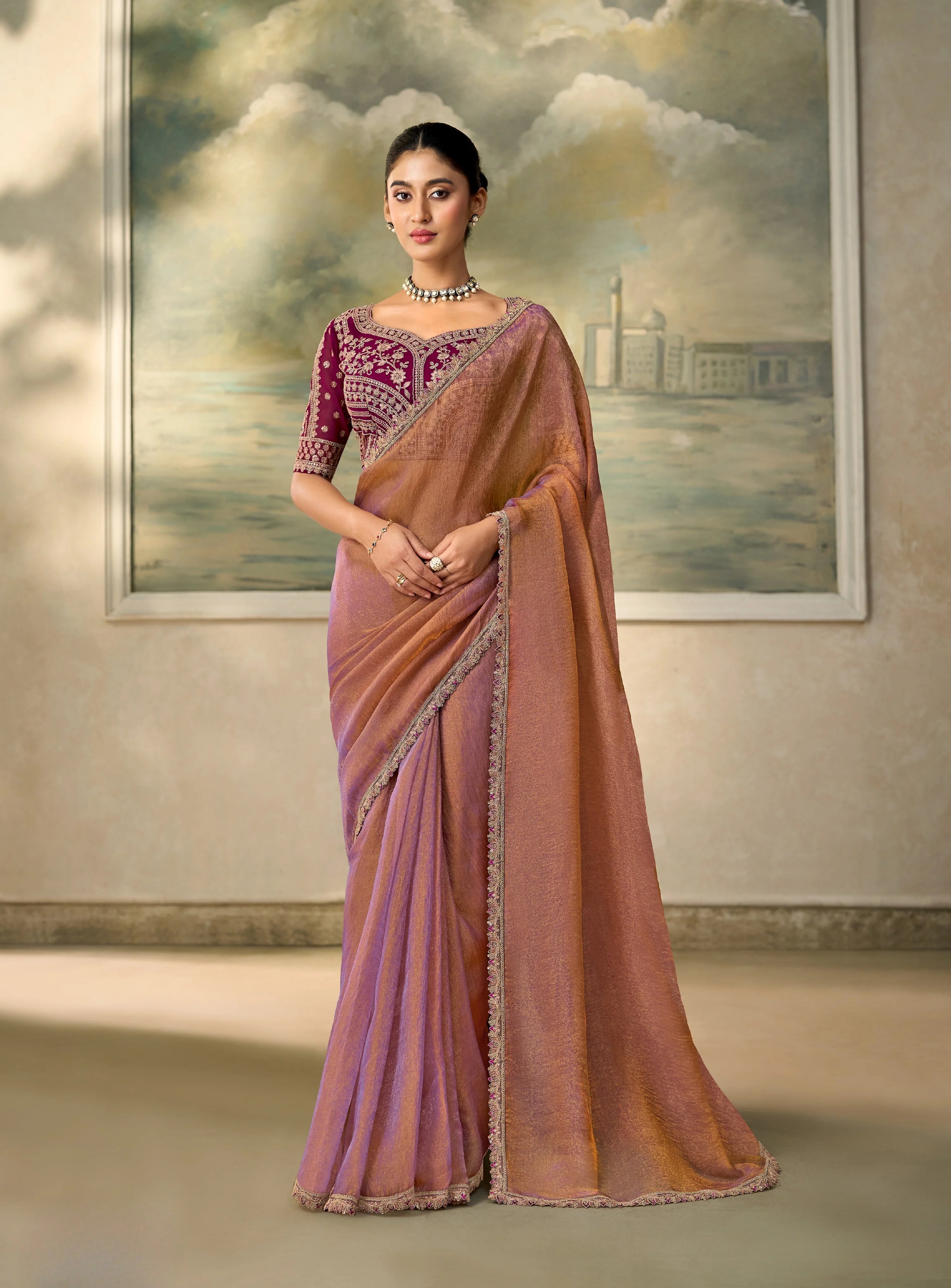 Georgette Festival Wear Rose Gold With Heavy Work