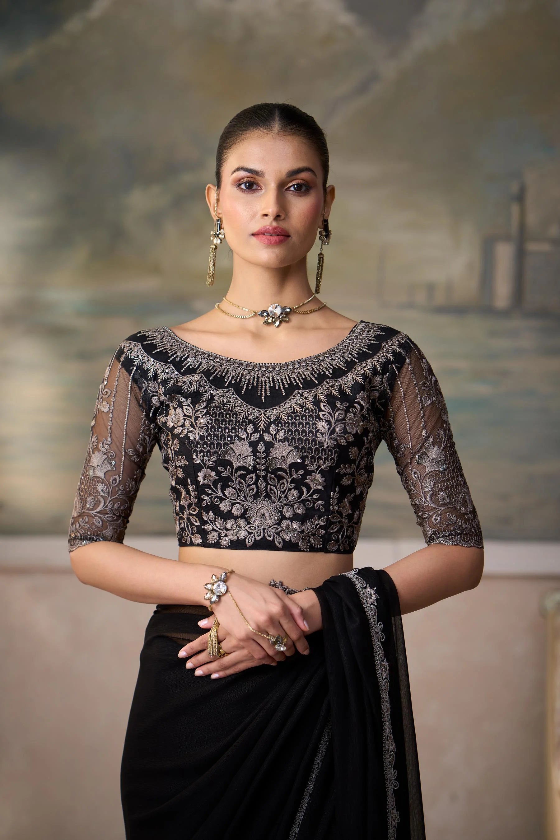 Chiffon Festival Wear Black With Heavy Work
