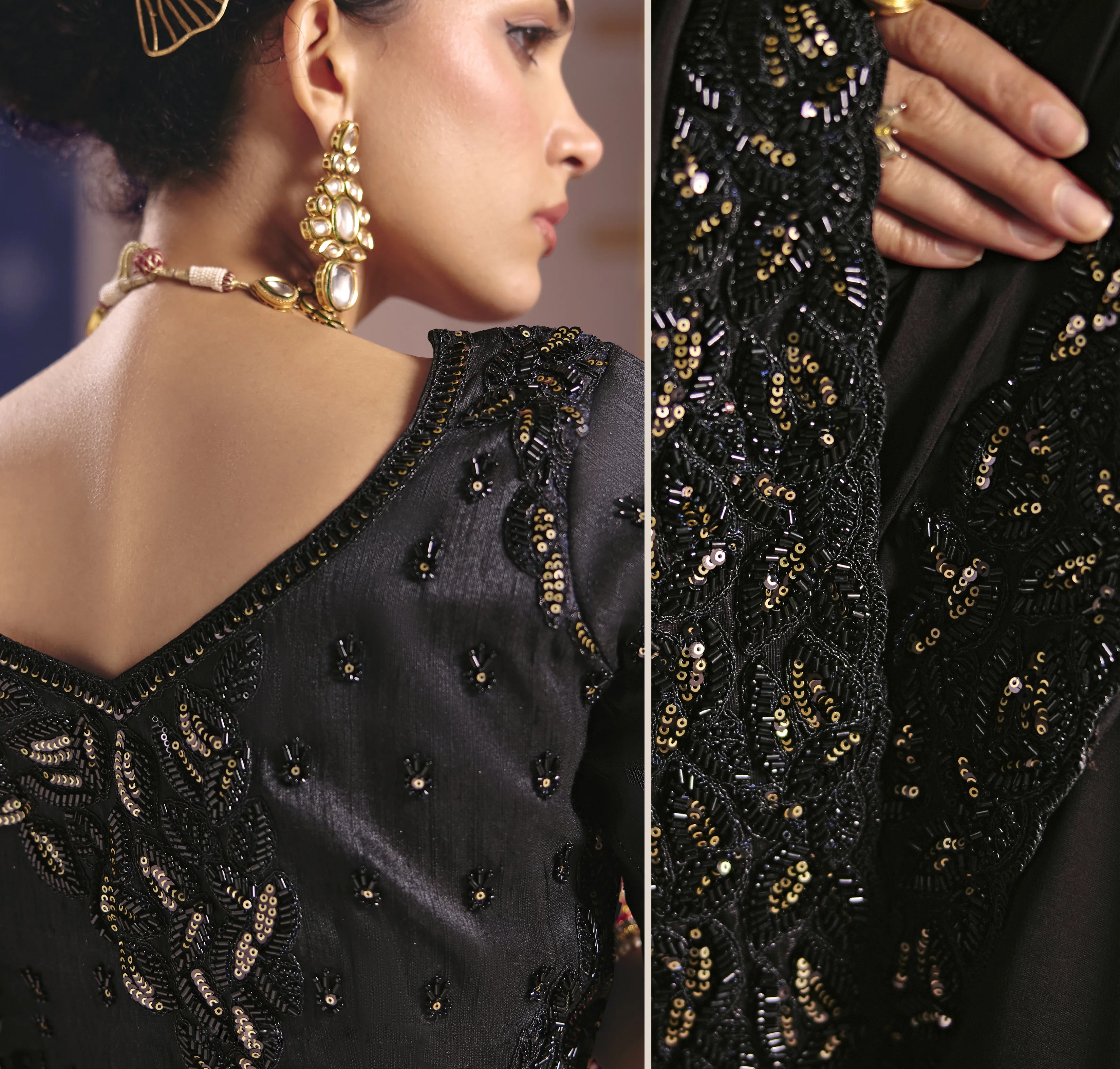 Viscose Zari Tissue Party Wear With Beads Work