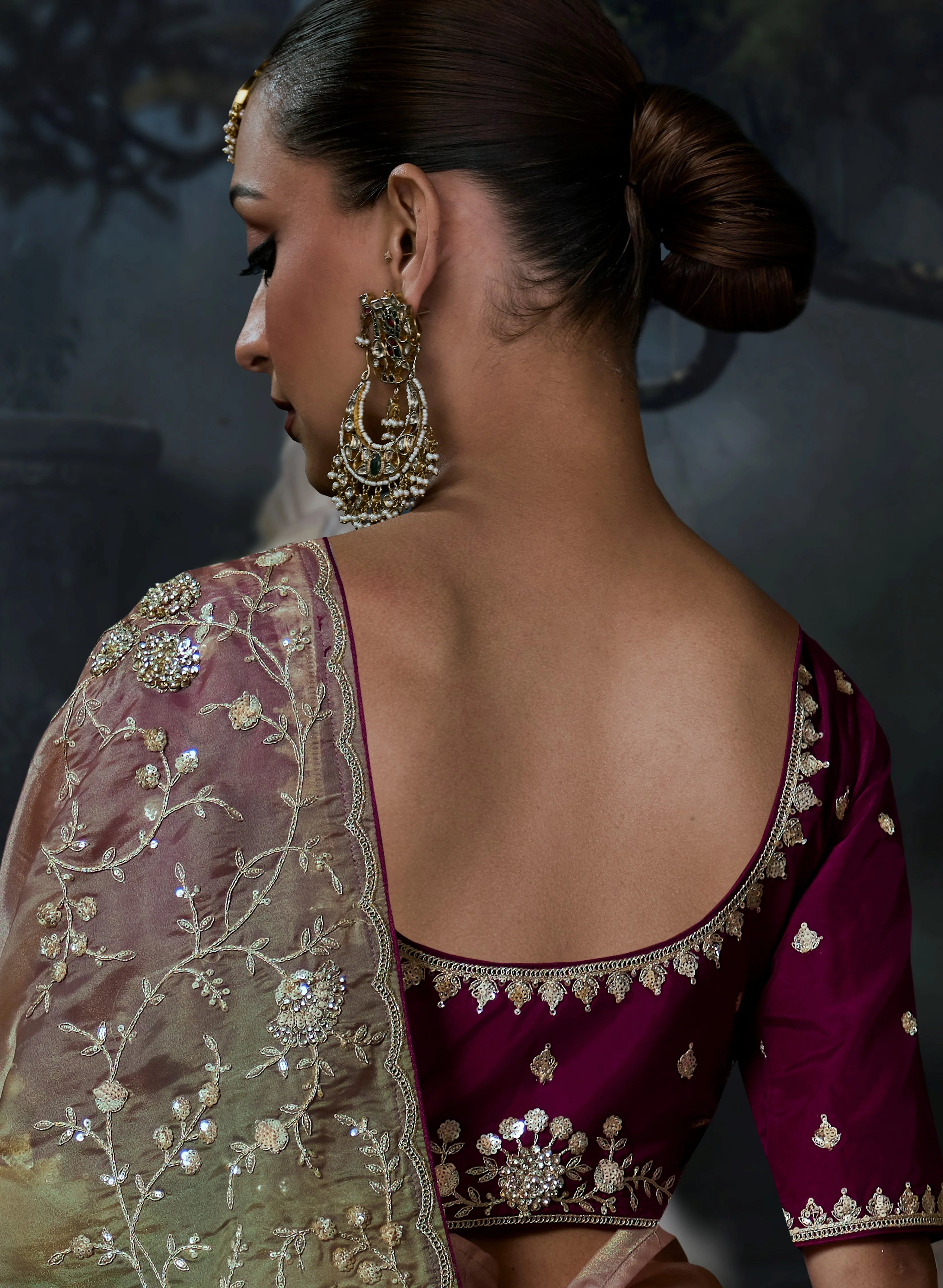 Tissue Party Wear Multicolor With Embroidery Work