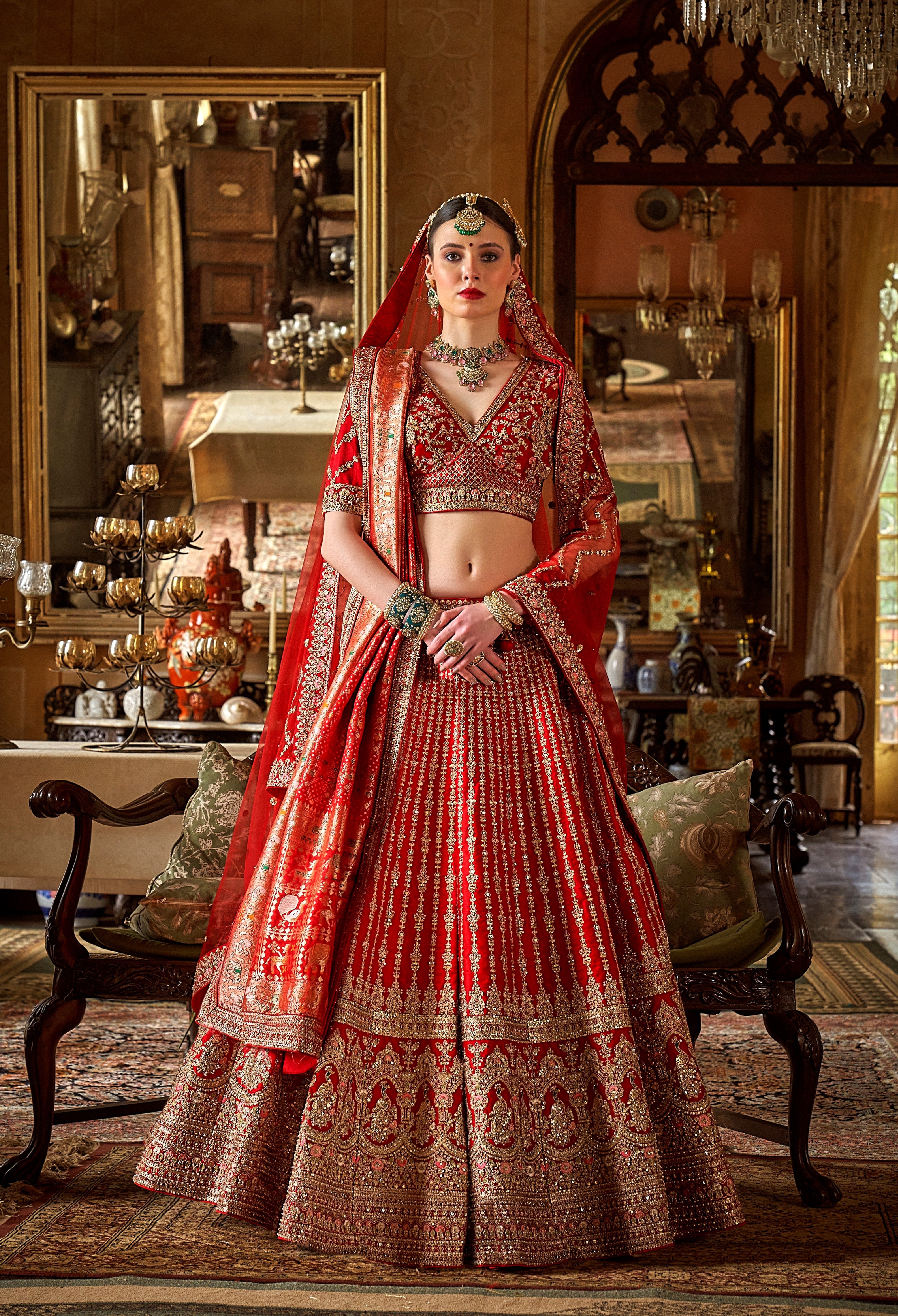 Maroon Bridal Silk Embroidered Lehenga