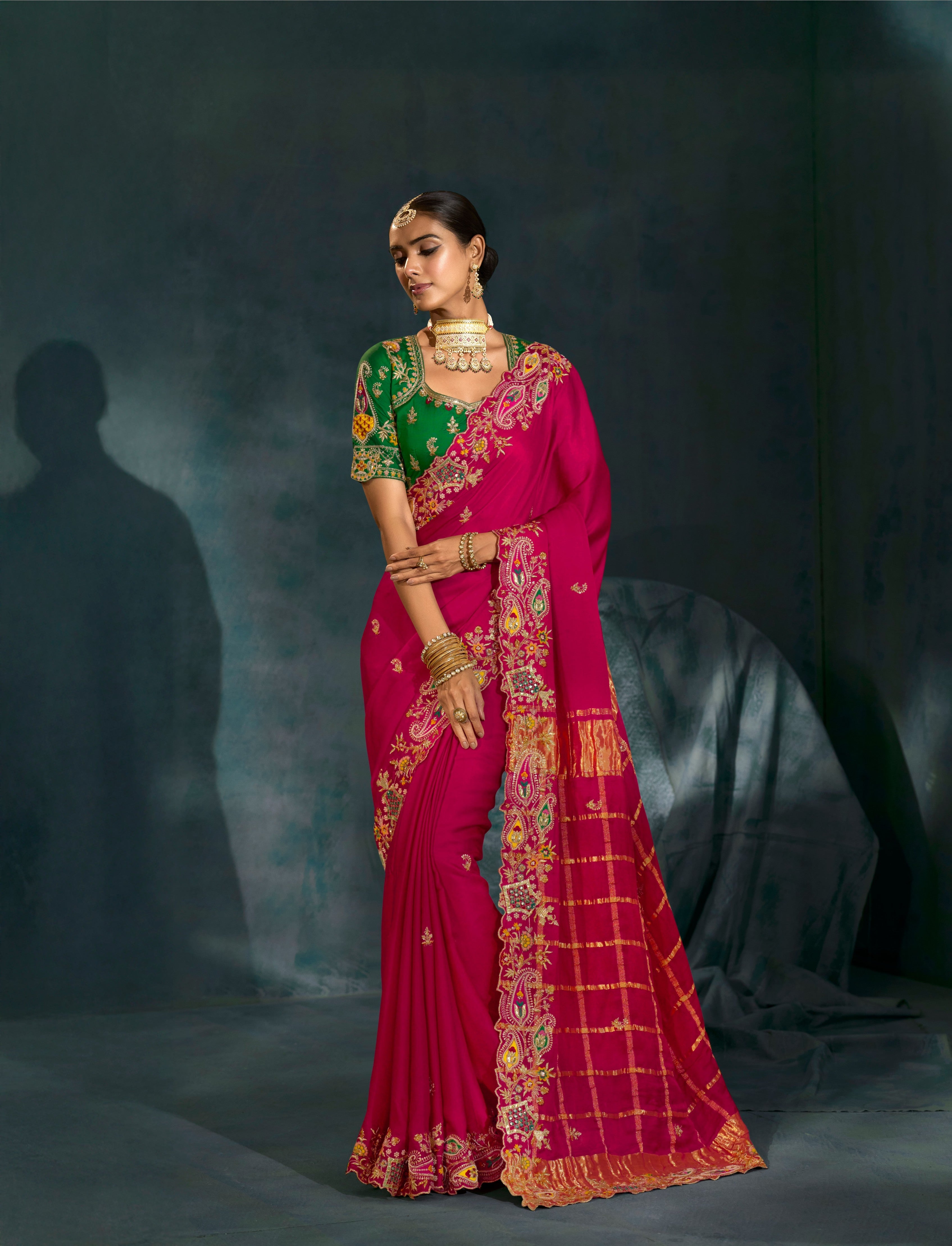 Rani Pure Gajji Silk Thread Handwork Saree