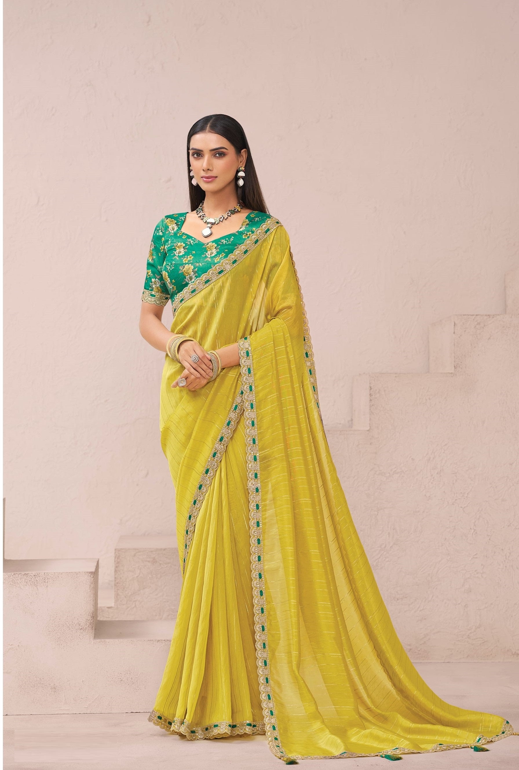 Yellow Fancy Designer Heavy Border Work Saree