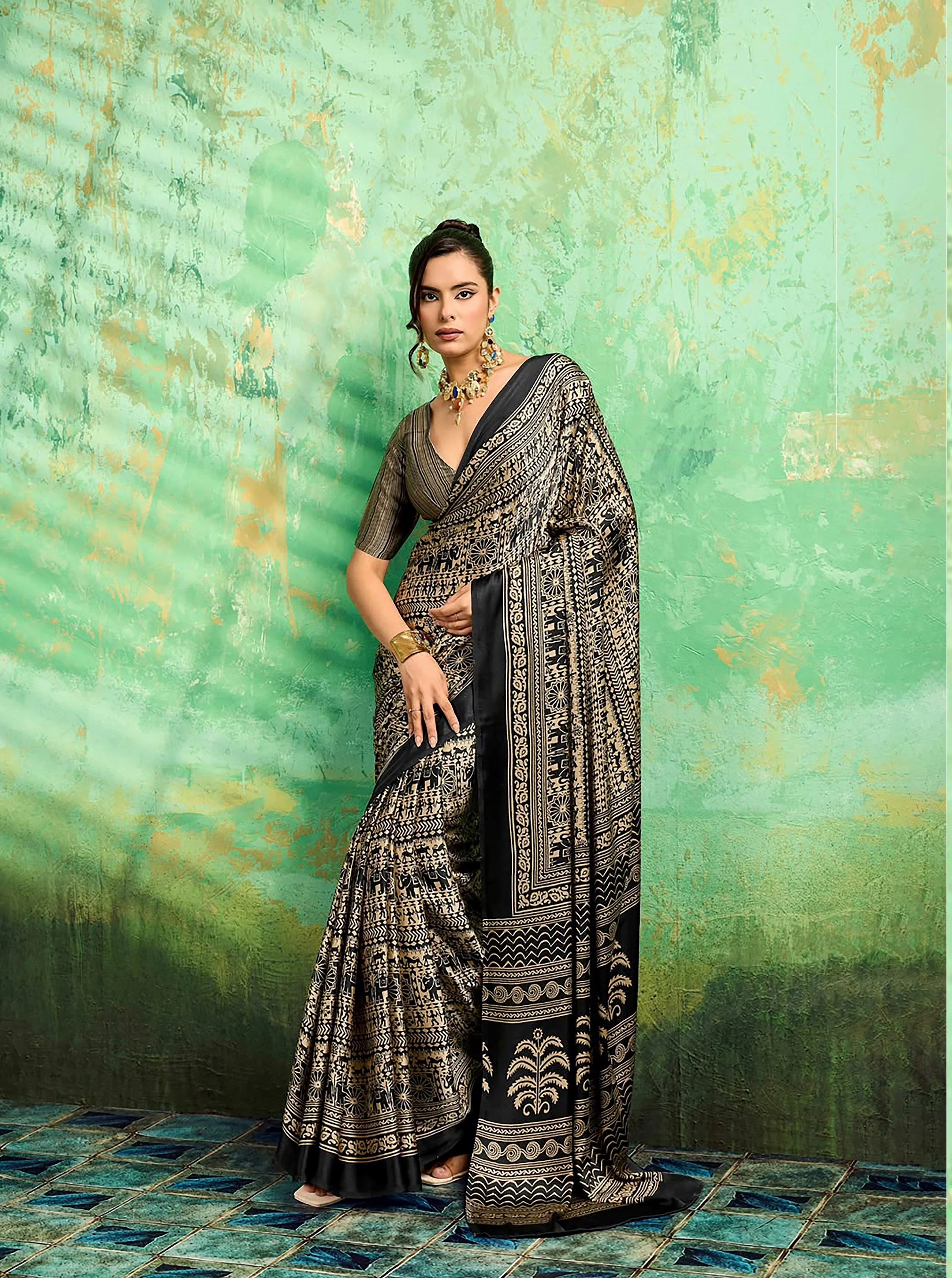 Modal Satin  Ajarakh Regular Wear With Print Saree