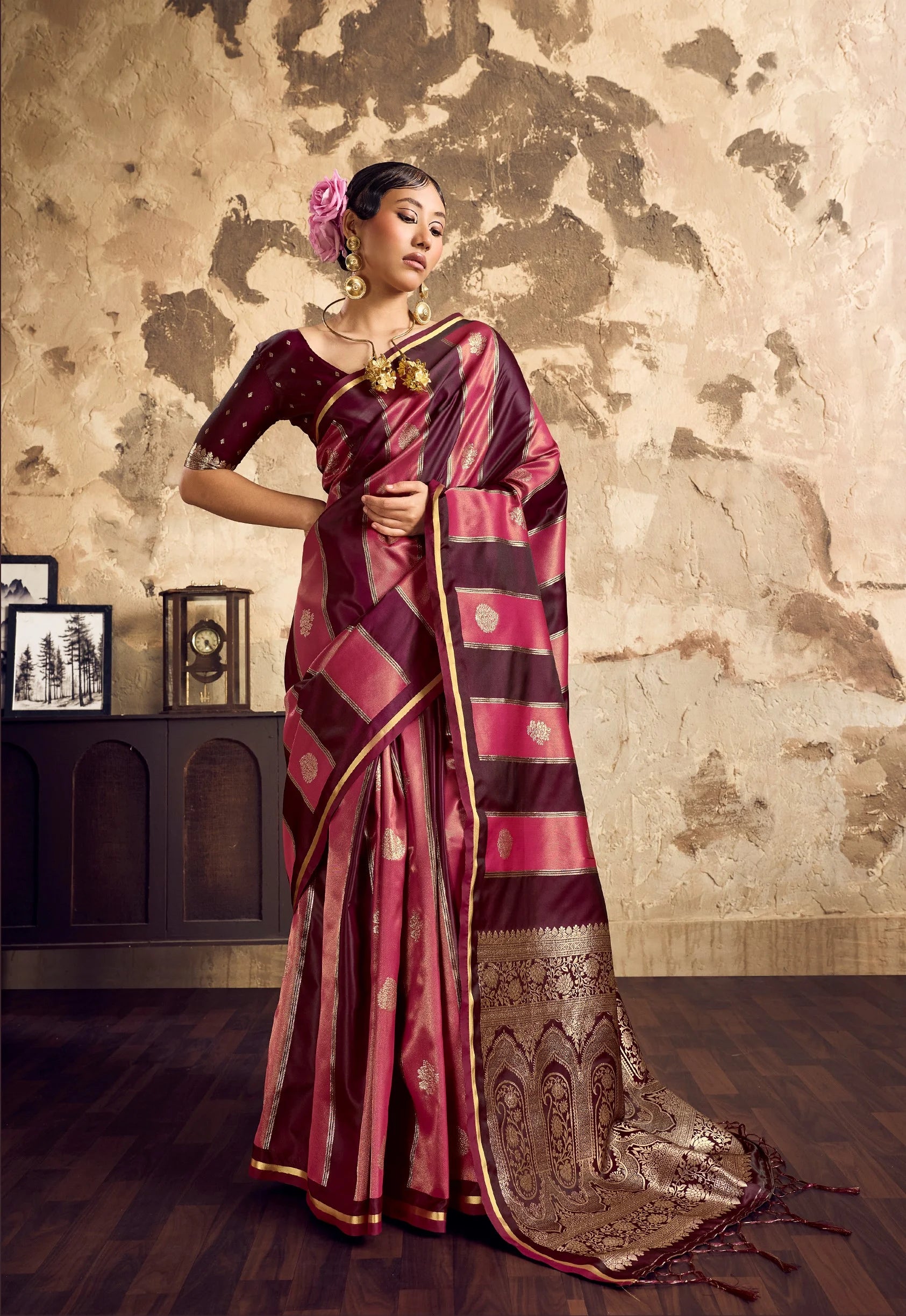 Satin Dual Tone Festival Wear With Weaving Work