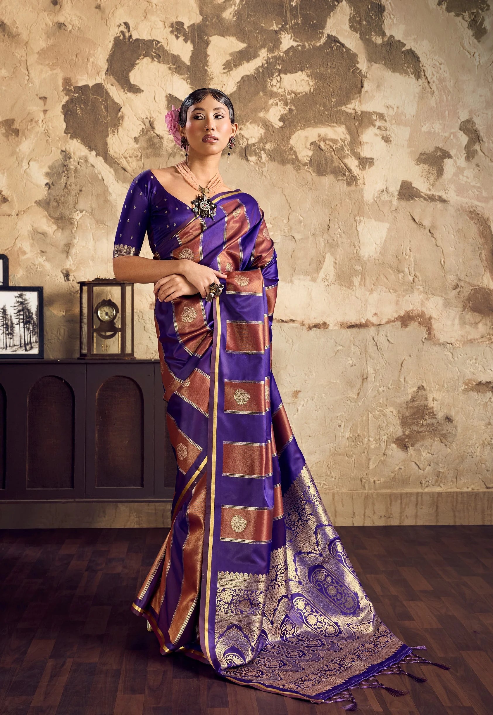 Satin Dual Tone Festival Wear With Weaving Work